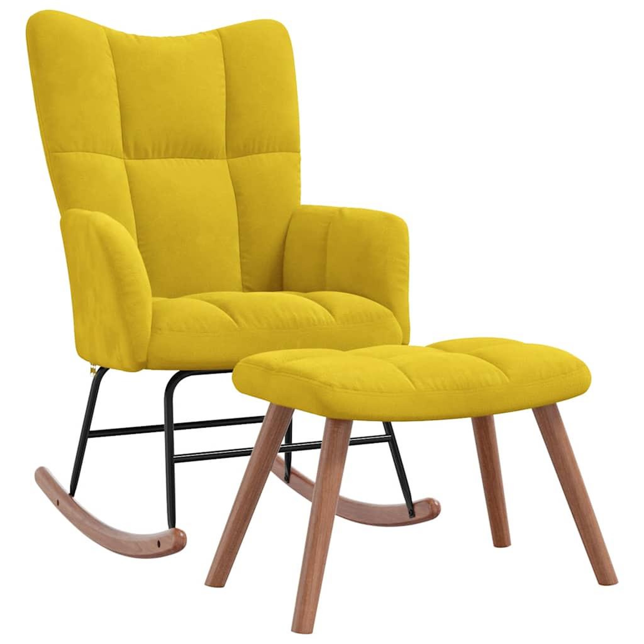 Voir la diapositive 2 : VIDAXL Chaise a bascule avec repose-pied Jaune moutarde Velours