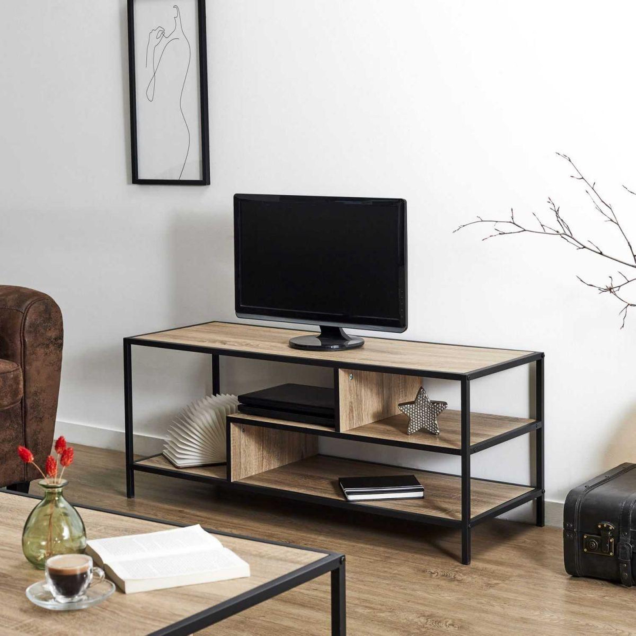 Voir la diapositive 3 : The Home Deco Factory Meuble tv design  edison  110cm marron & noir