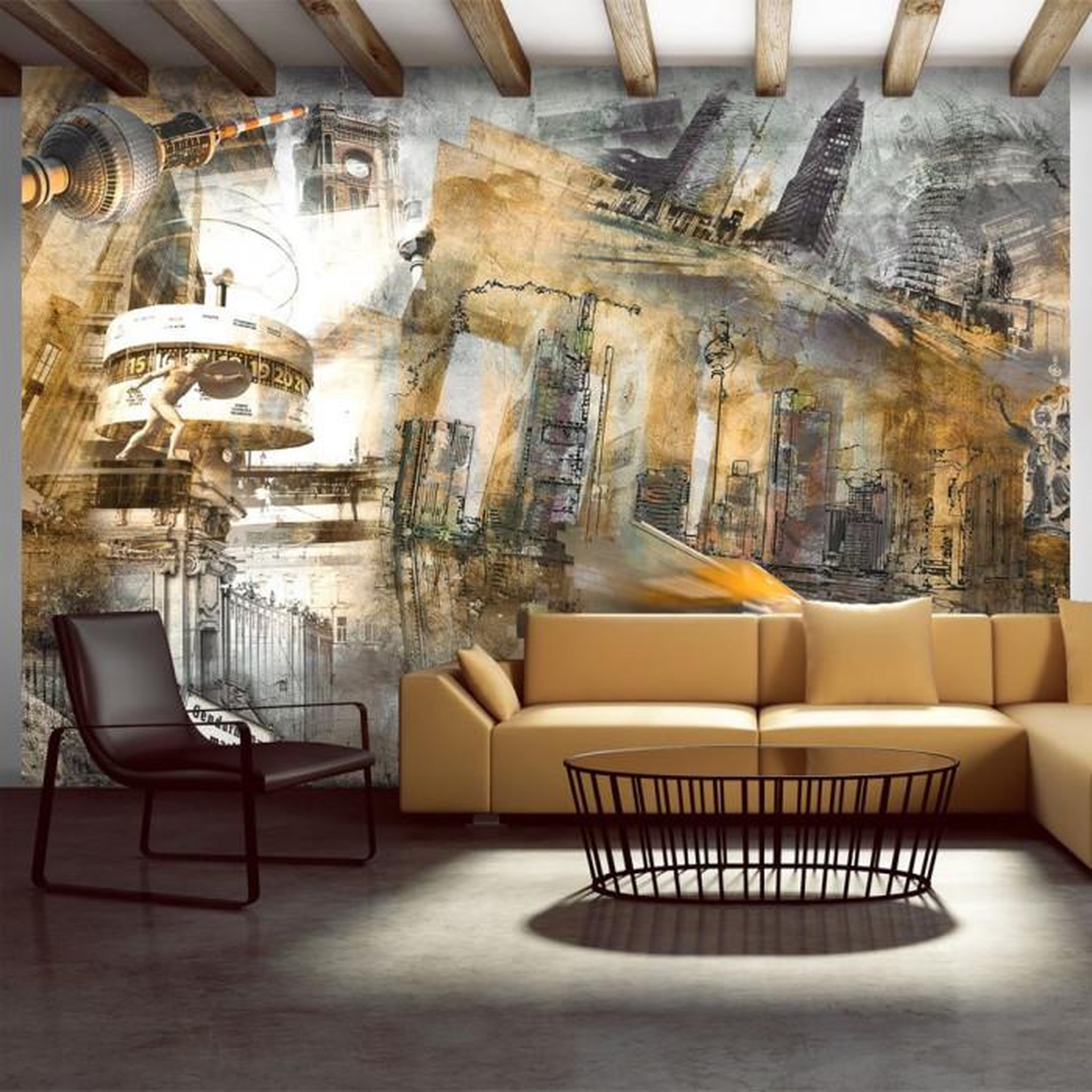 Paris Prix Papier Peint  Berlin Collage Orange. Coloris disponibles : Multicolore