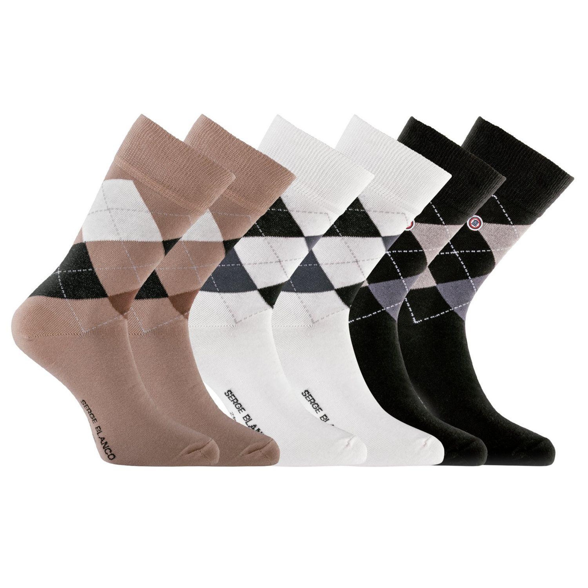 Voir la diapositive 1 : SERGE BLANCO Lot de 6 paires de chaussettes de ville Serge Blanco Losange