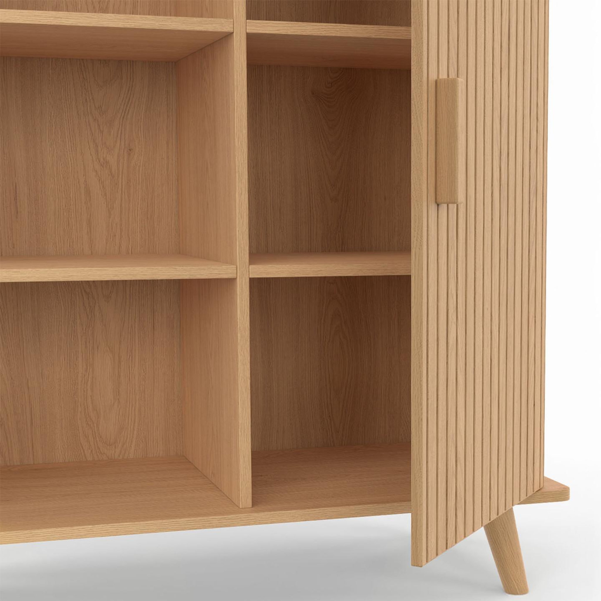 Voir la diapositive 6 : ID MARKET Buffet d'appoint 3 étagères et placard 70 cm juliette effet lattes tasseau bois