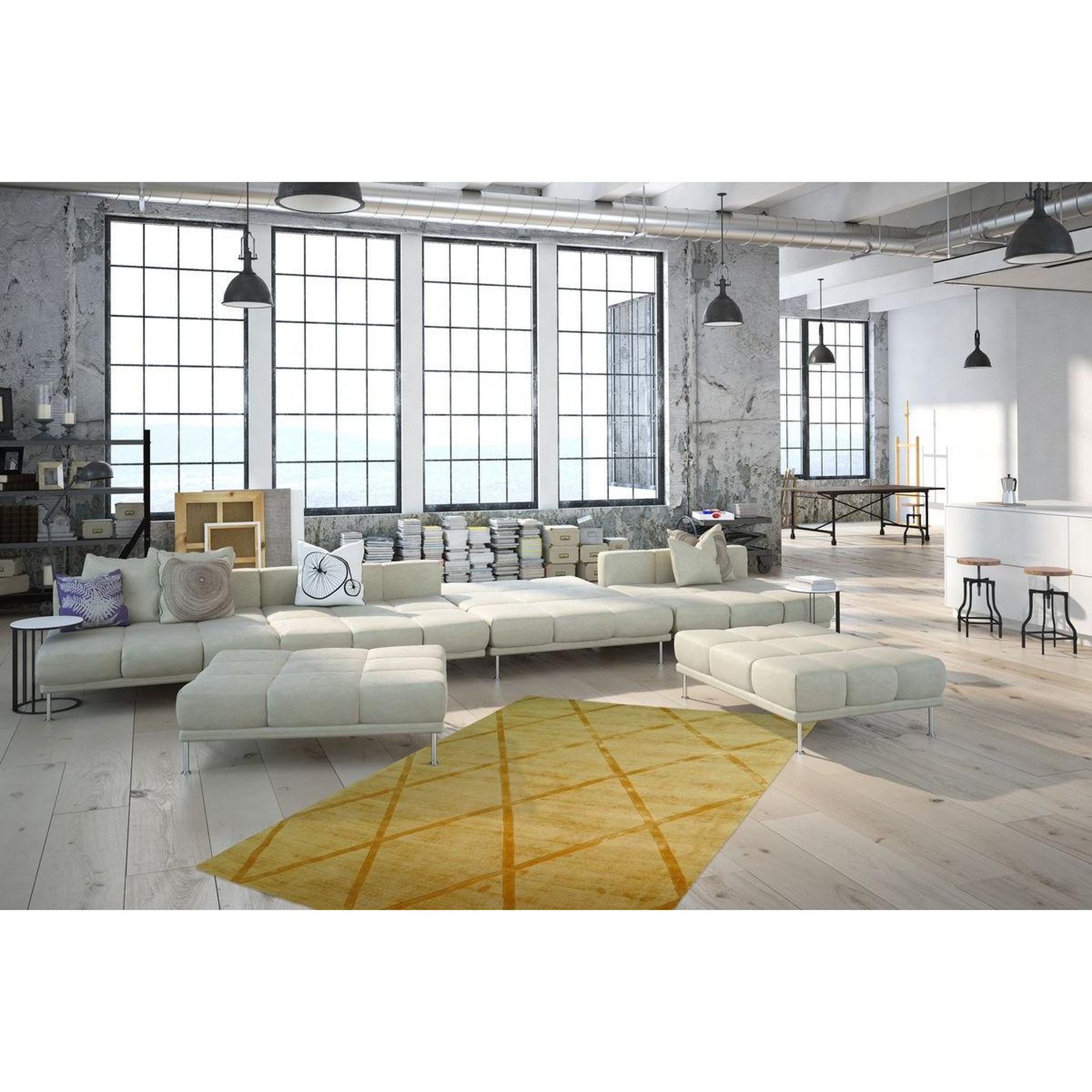 Voir la diapositive 2 : Paris Prix Tapis géométrique à poils courts  luxury ii  jaune