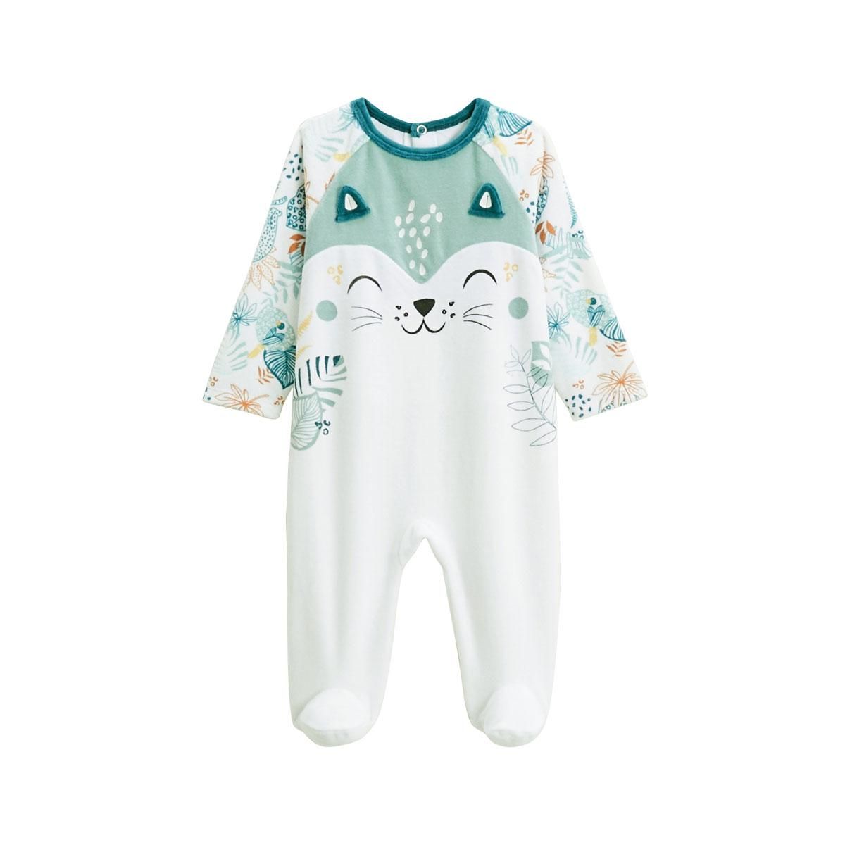 Petit Béguin Pyjama bébé en velours écru Roméo
