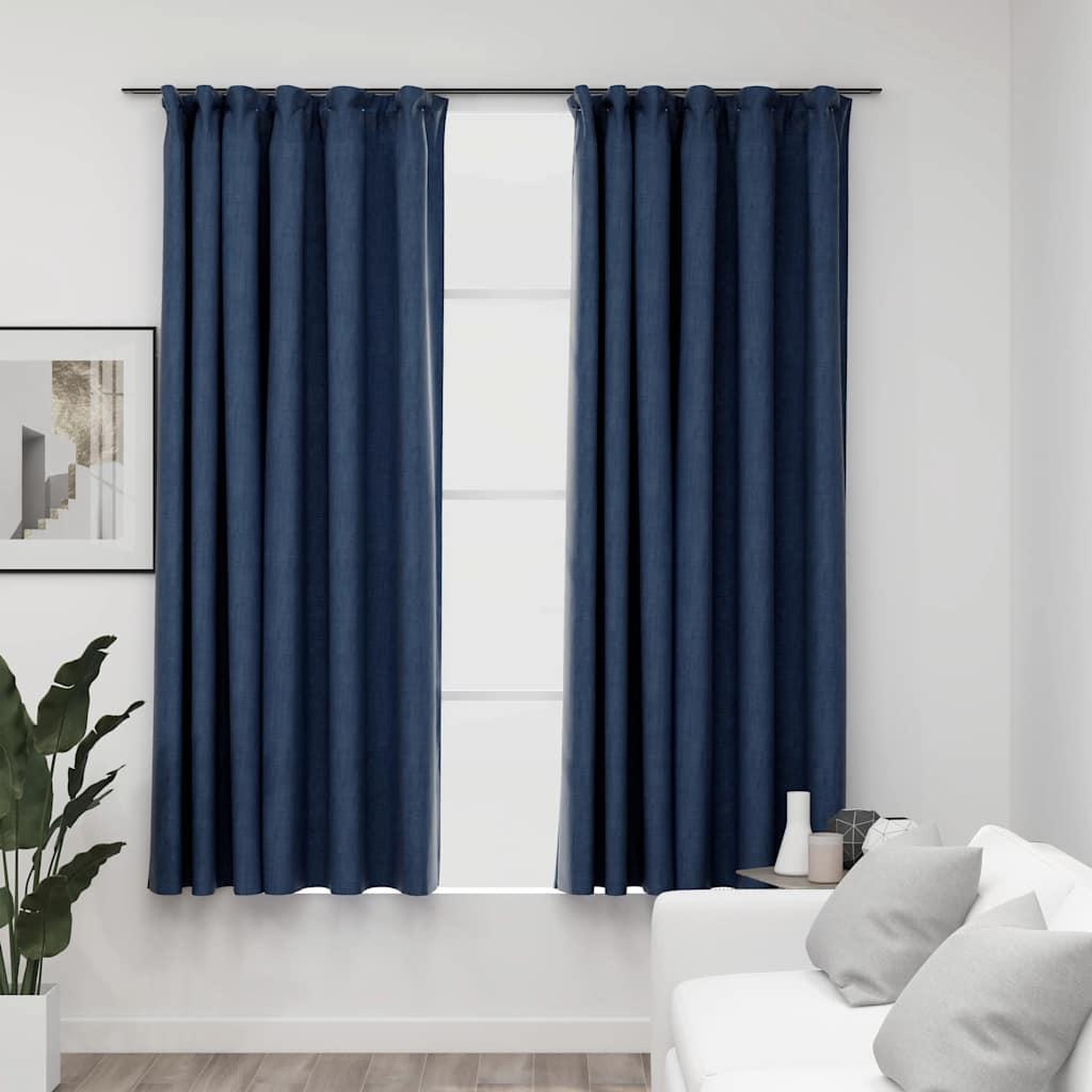 VIDAXL Rideaux occultants aspect lin avec crochets 2pcs Bleu 140x175cm