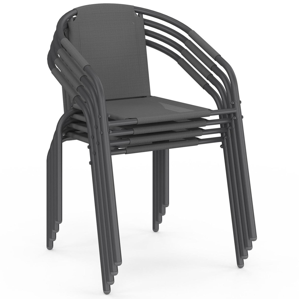 ID MARKET Lot de 4 chaises de jardin THELMA métal et textilène empilables gris anthracite