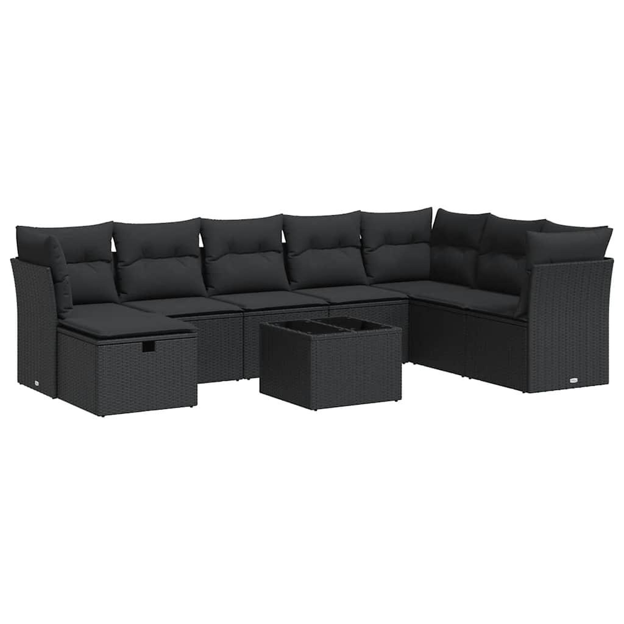 Voir la diapositive 2 : VIDAXL Salon de jardin 9 pcs avec coussins noir resine tressee