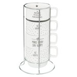 SECRET DE GOURMET Lot de 4 Mugs sur Rack  Happy  22cl Blanc