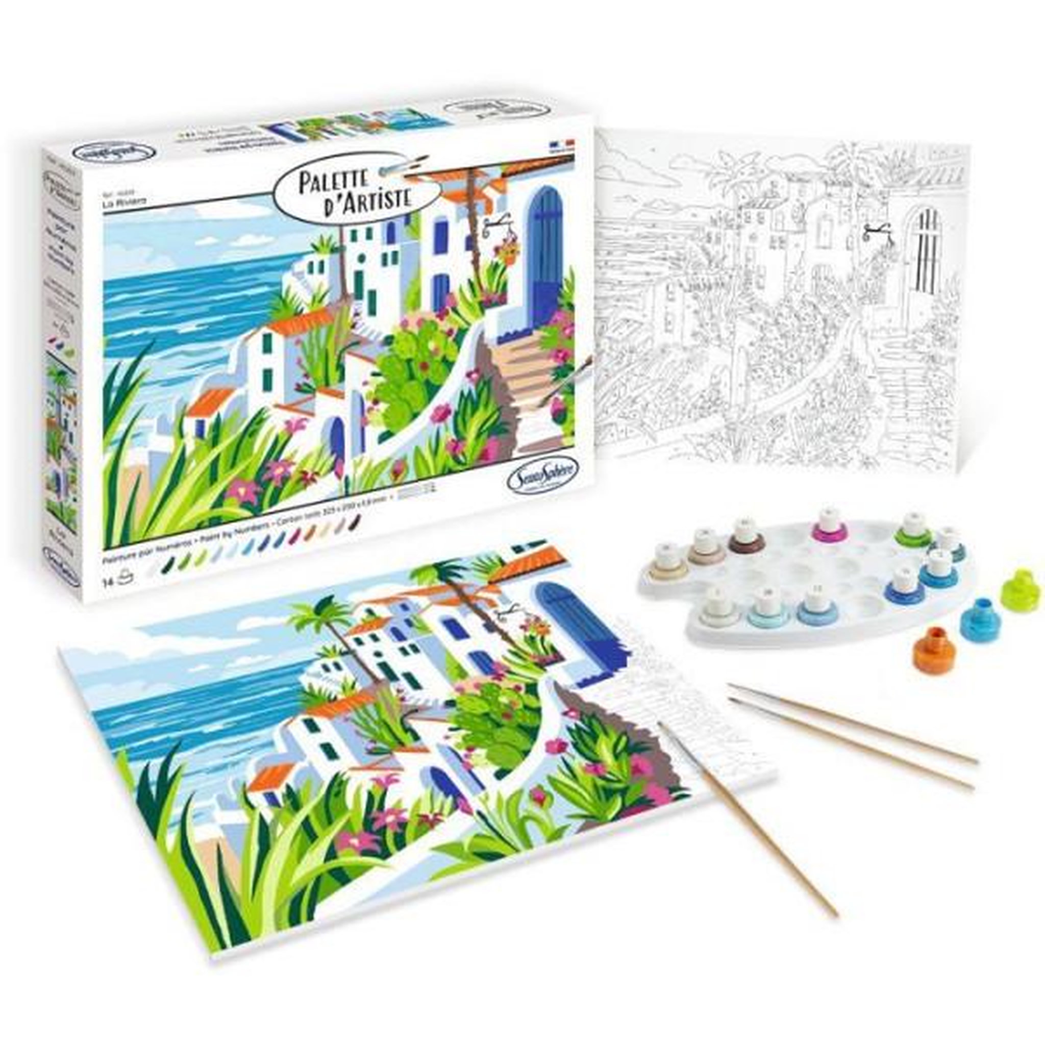 Voir la diapositive 2 : Sentosphere Peinture acrylique - sentosphere - palette d'artiste - la riviera - peinture a numéro pour adulte - tableau en carte toilée