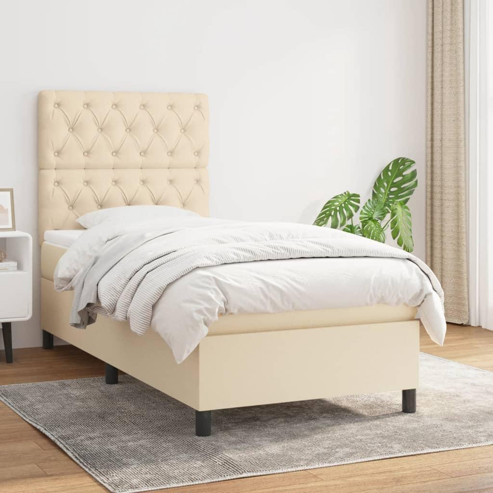 Voir la diapositive 1 : VIDAXL Sommier a lattes de lit avec matelas Creme 80x200 cm Tissu