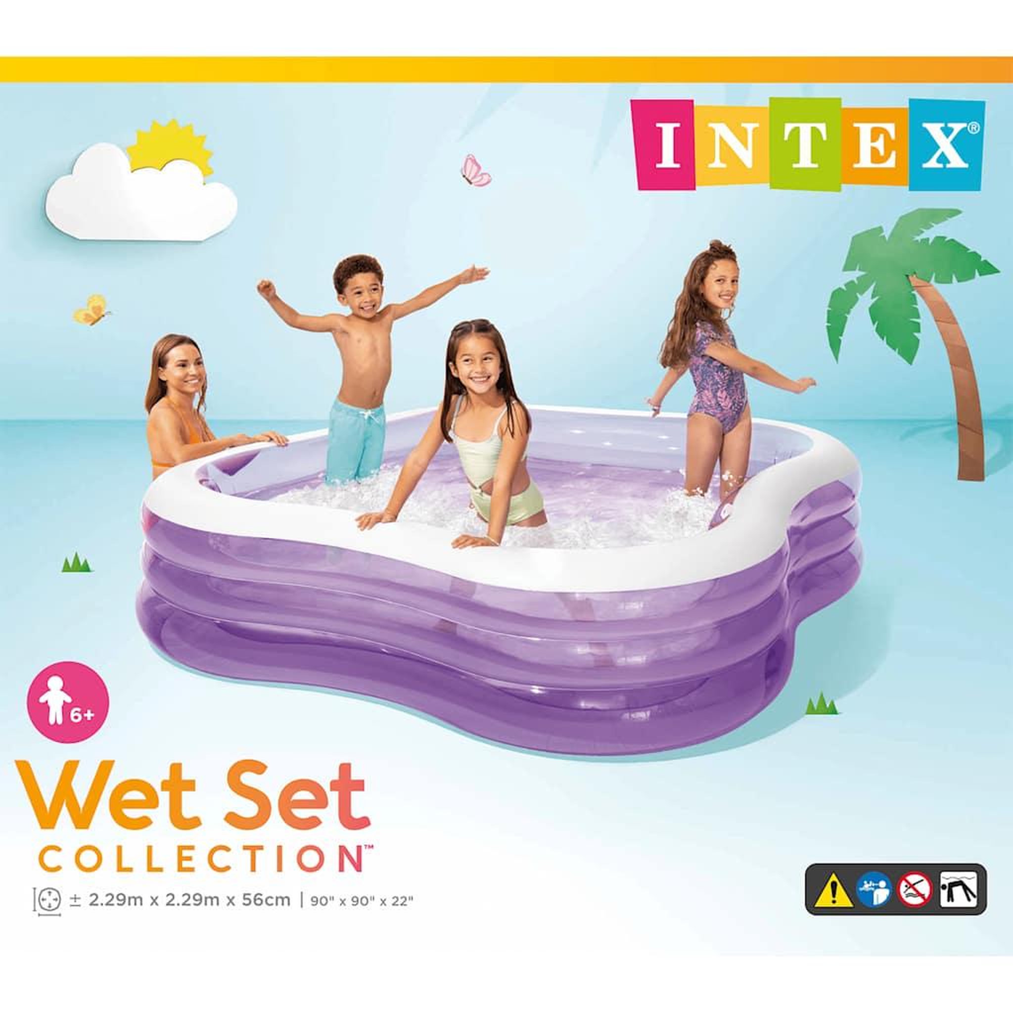 Voir la diapositive 4 : INTEX Piscine gonflable carrée  hublot  229cm violet