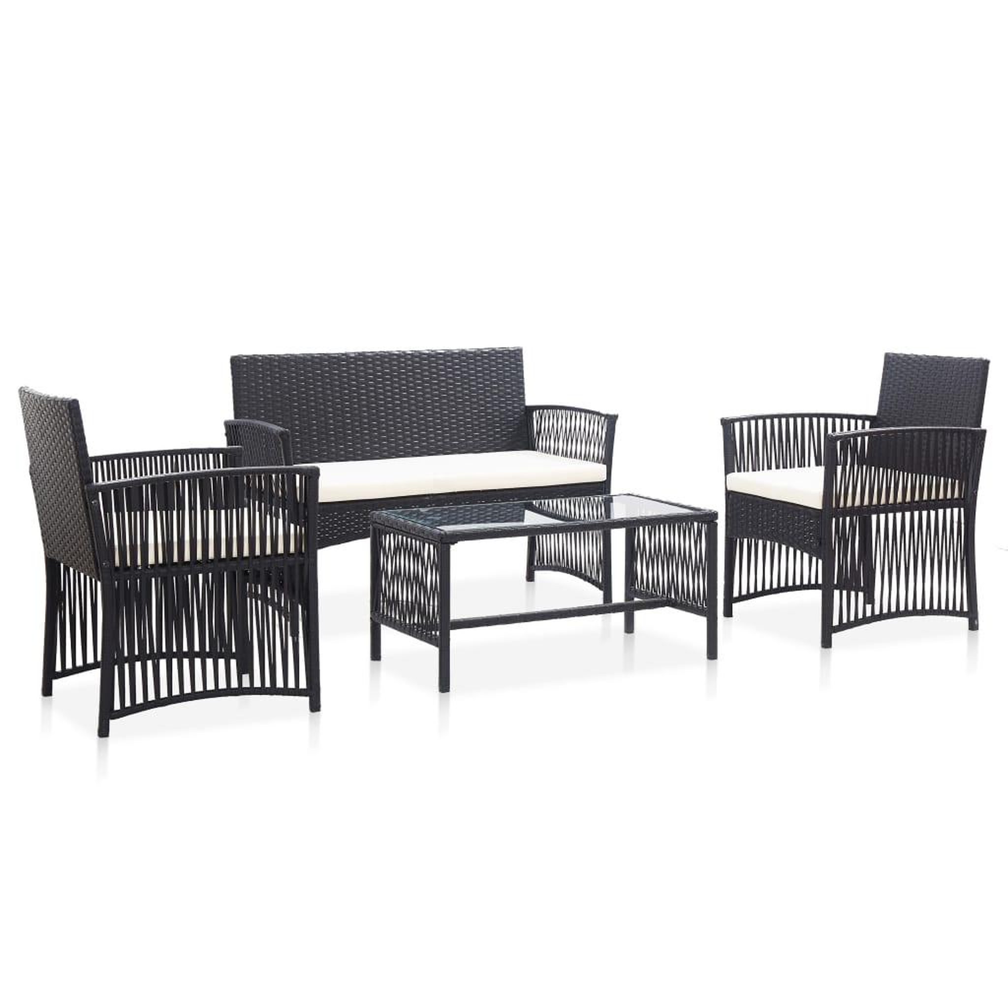 Voir la diapositive 1 : VIDAXL Salon de jardin 4 pcs avec coussin Resine tressee Noir