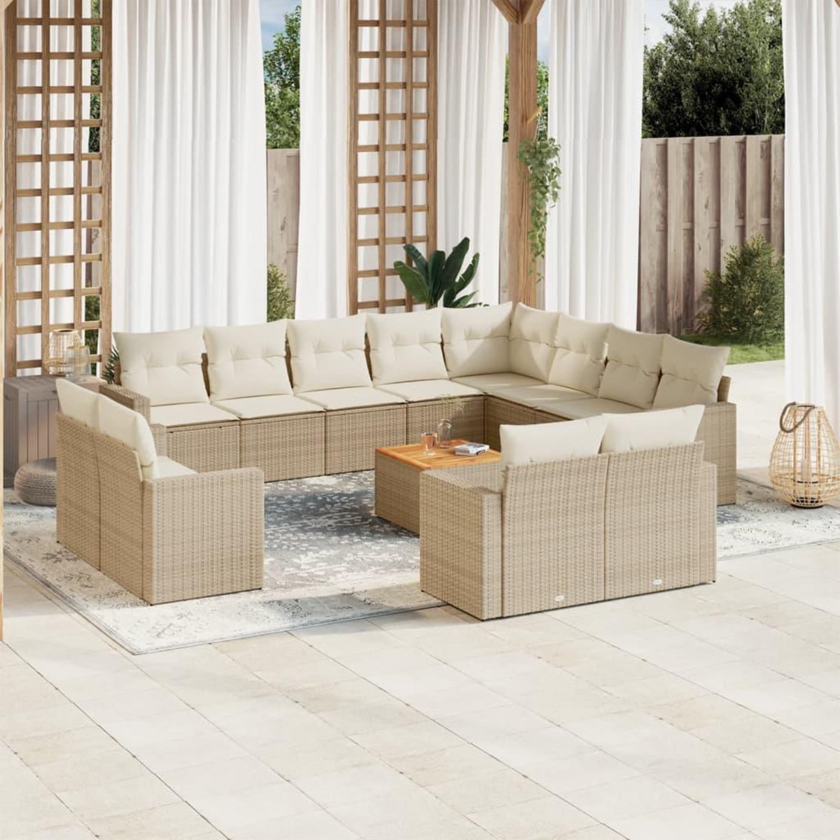 VIDAXL Salon de jardin avec coussins 13 pcs beige resine tressee