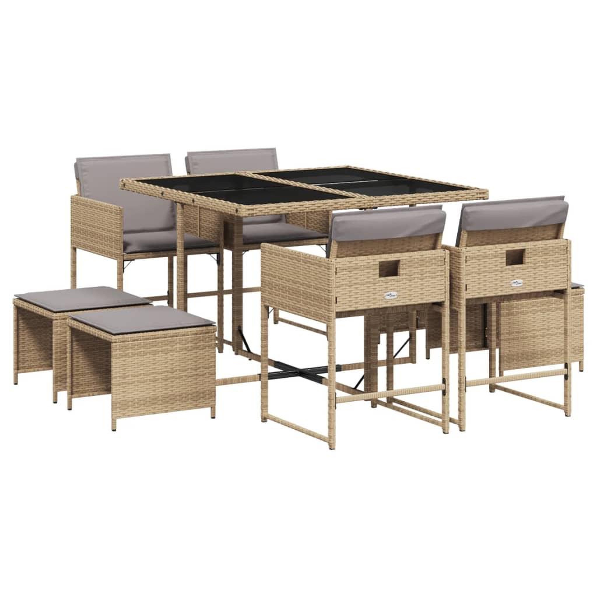 Voir la diapositive 2 : VIDAXL Ensemble a manger de jardin et coussins 9 pcs melange beige