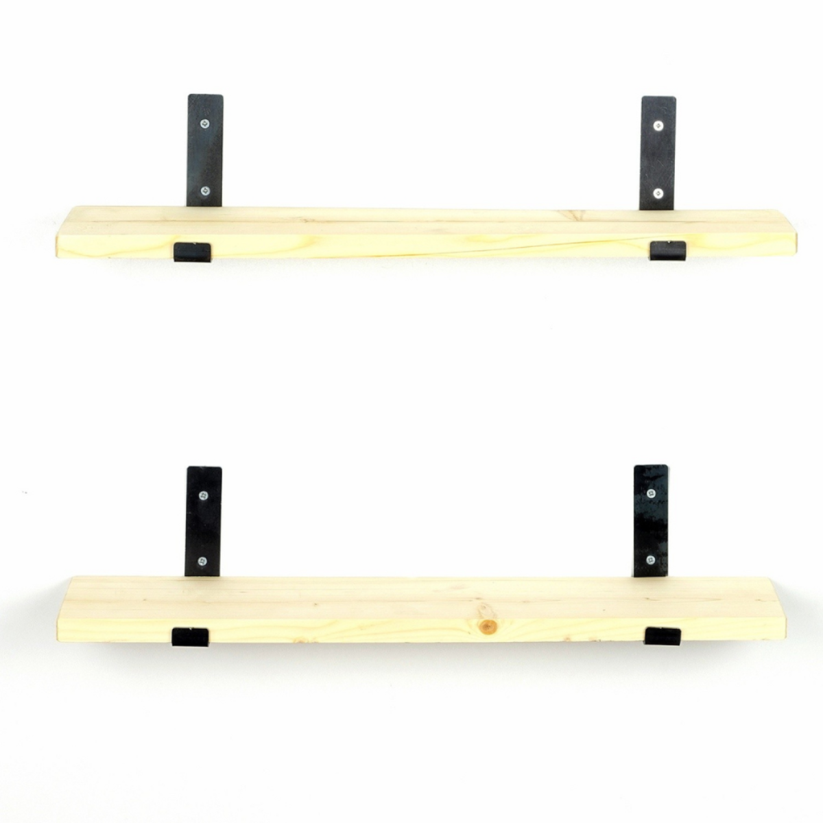 CONCEPT USINE Étagère murale en bois d'épicéa et métal - 2 rangements - bois et noir BUSSA