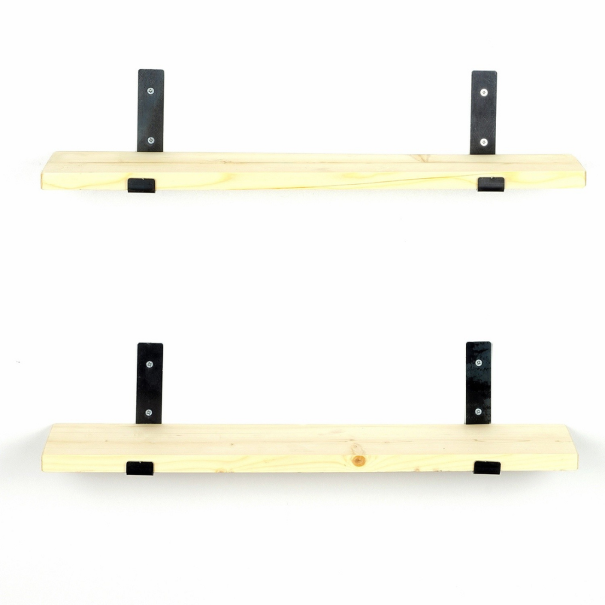 CONCEPT USINE Étagère murale en bois d'épicéa et métal - 2 rangements - bois et noir BUSSA