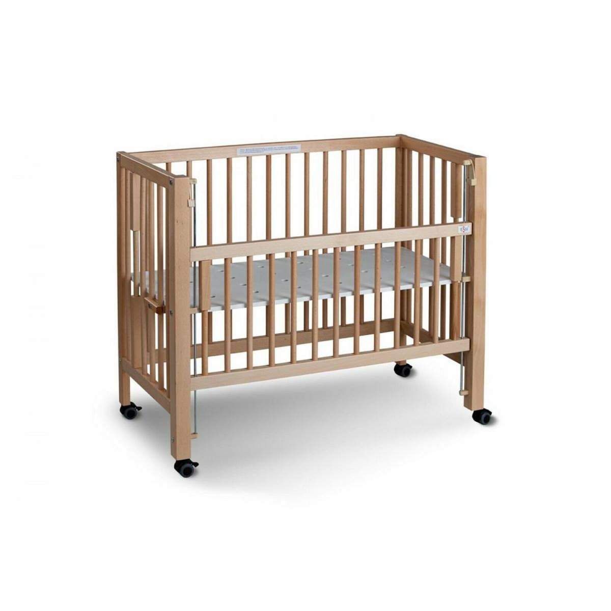 TISSI Lit bébé à barreaux cododo Maxi Boxspring en hêtre massif naturel 50x90 cm