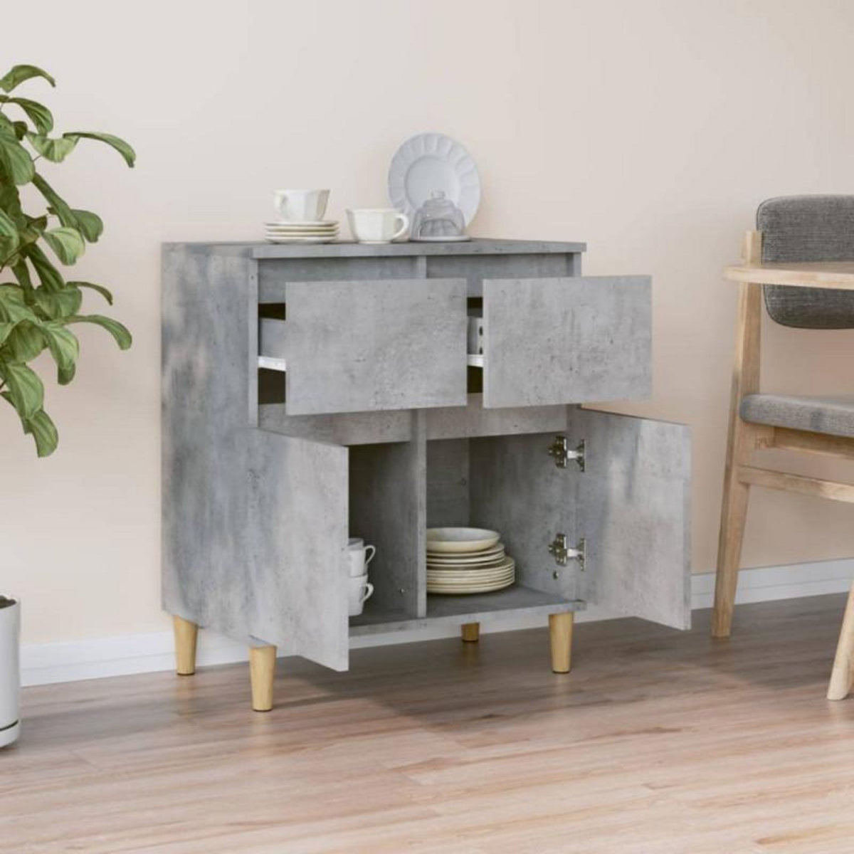 VIDAXL Buffet Gris béton 60x35x70 cm Bois d ingénierie