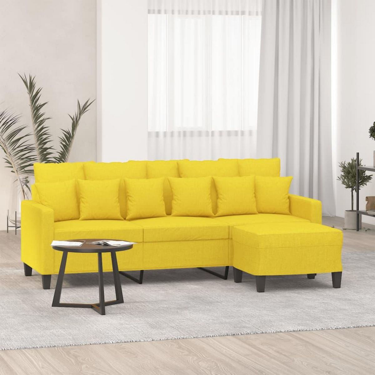 VIDAXL Canape a 3 places avec repose-pieds Jaune clair 180 cm Tissu