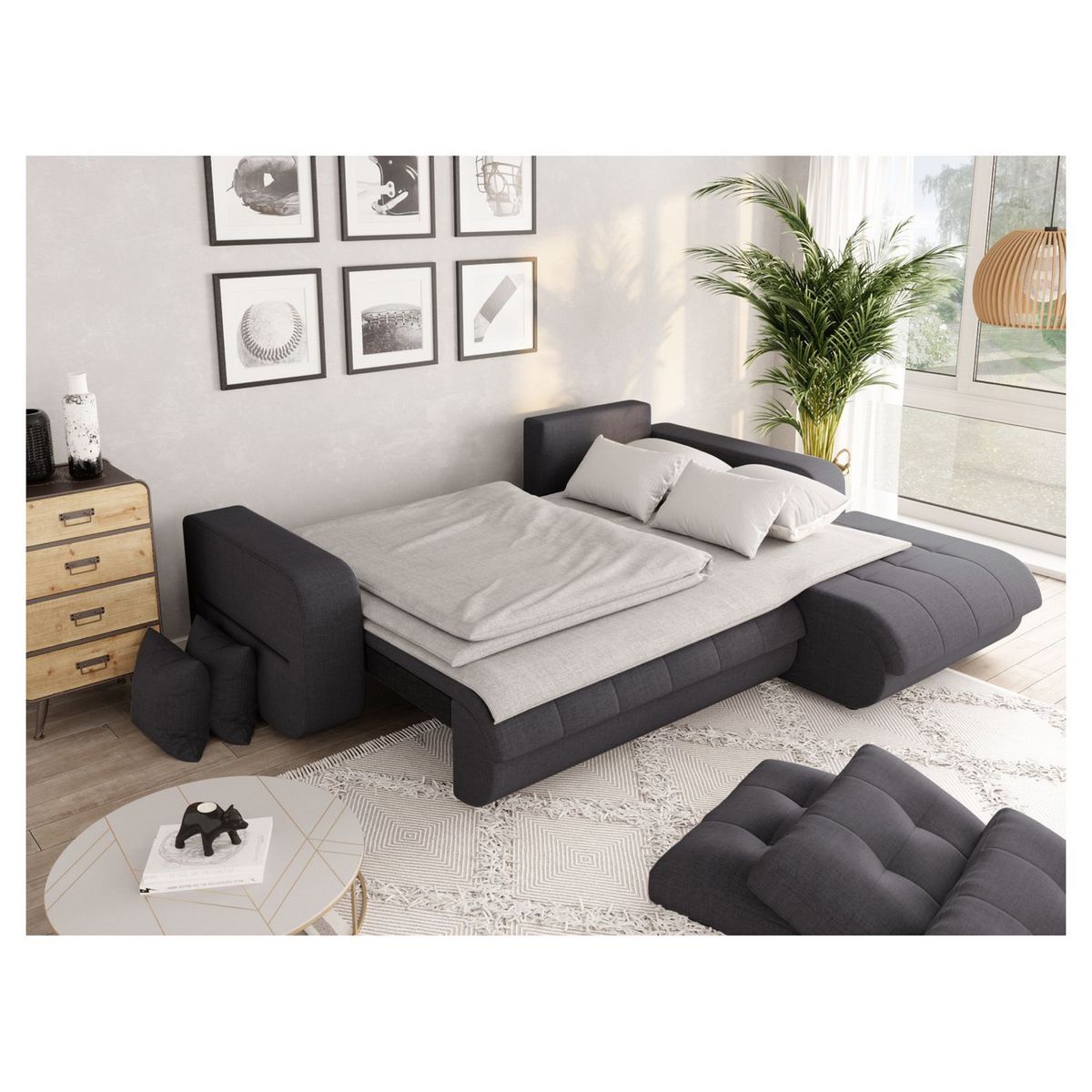 Canapé d'angle droit convertible CLELIA, 4 places