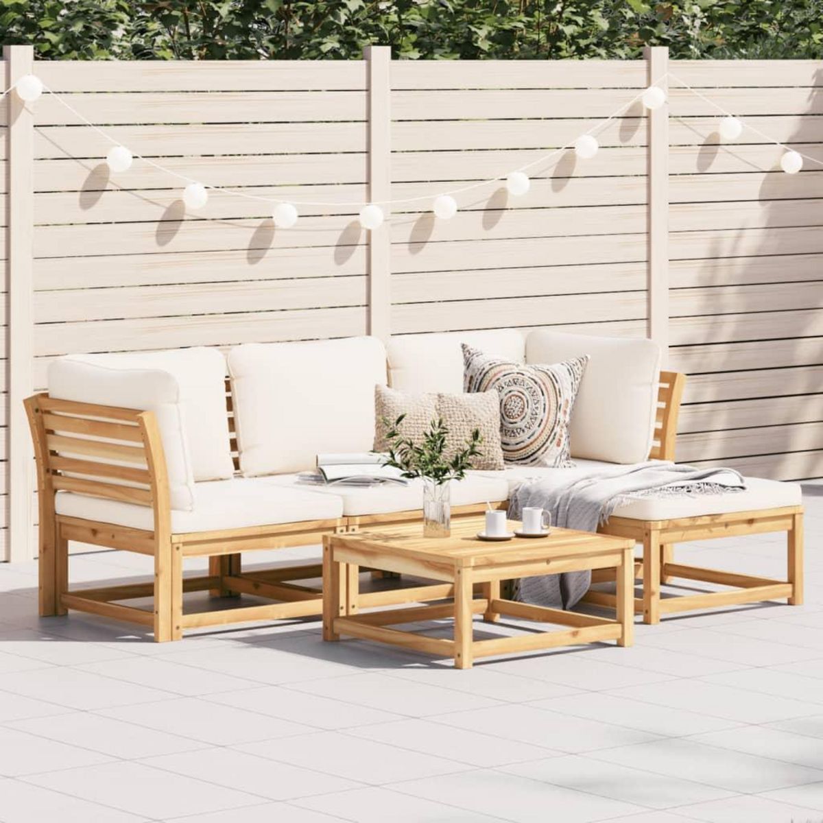 VIDAXL Salon de jardin avec coussins 5 pcs Bois d'acacia solide