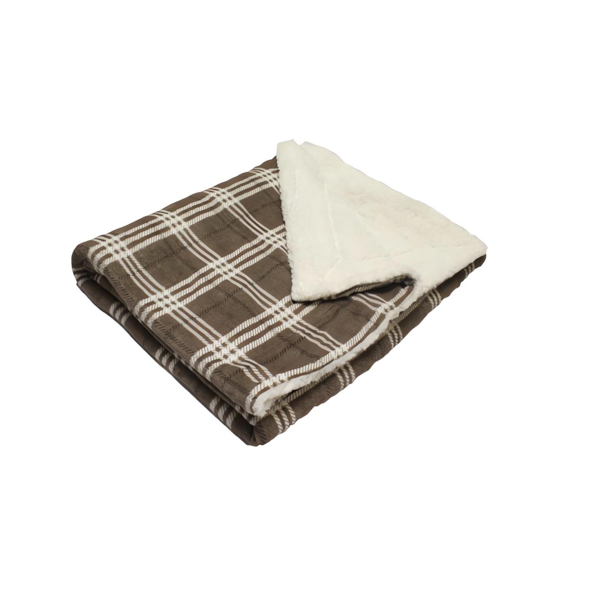 SOLEIL D'OCRE Plaid polaire imprimé et sherpa TANIA taupe 120x160 cm