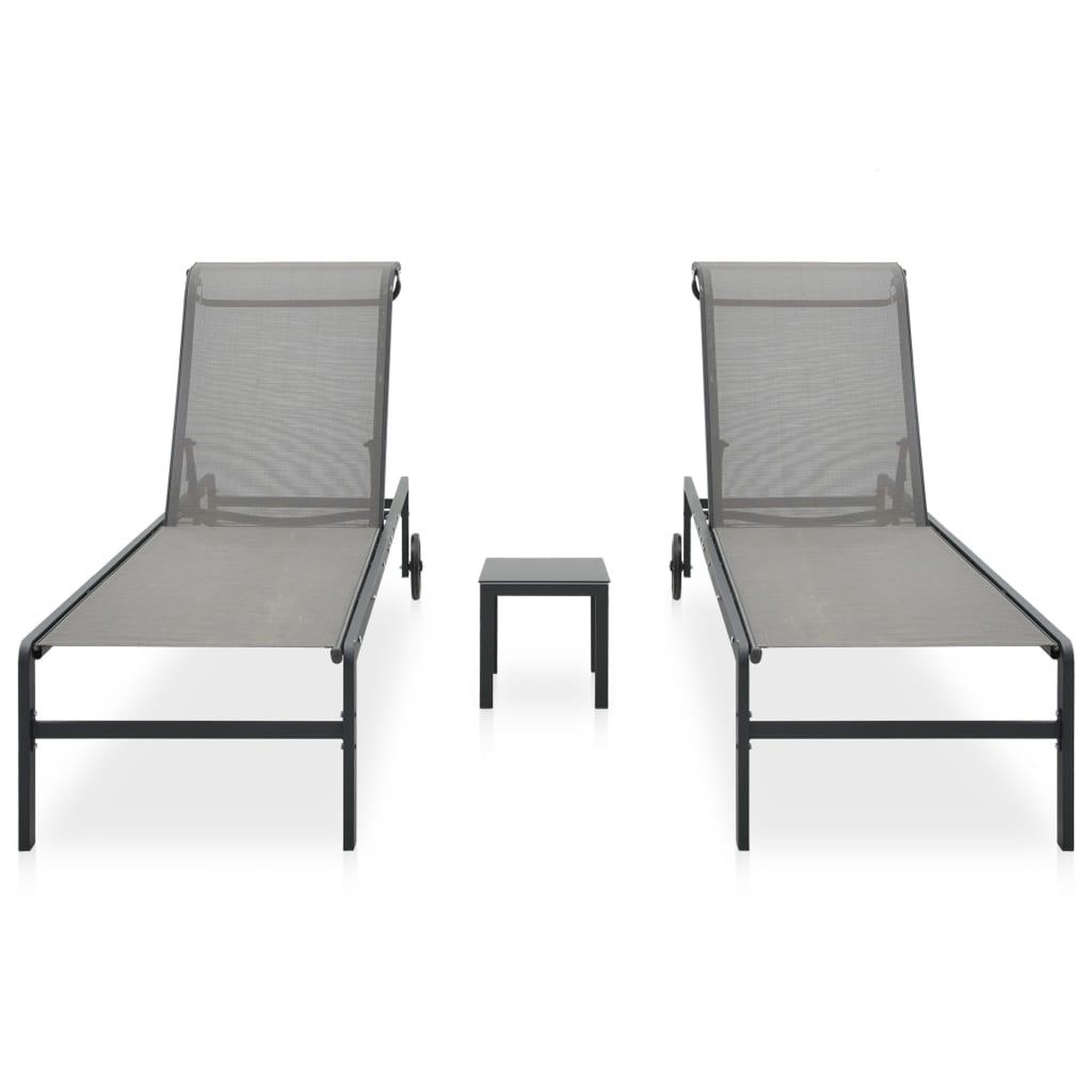 Voir la diapositive 2 : VIDAXL Chaises longues lot de 2 avec table textilene et acier