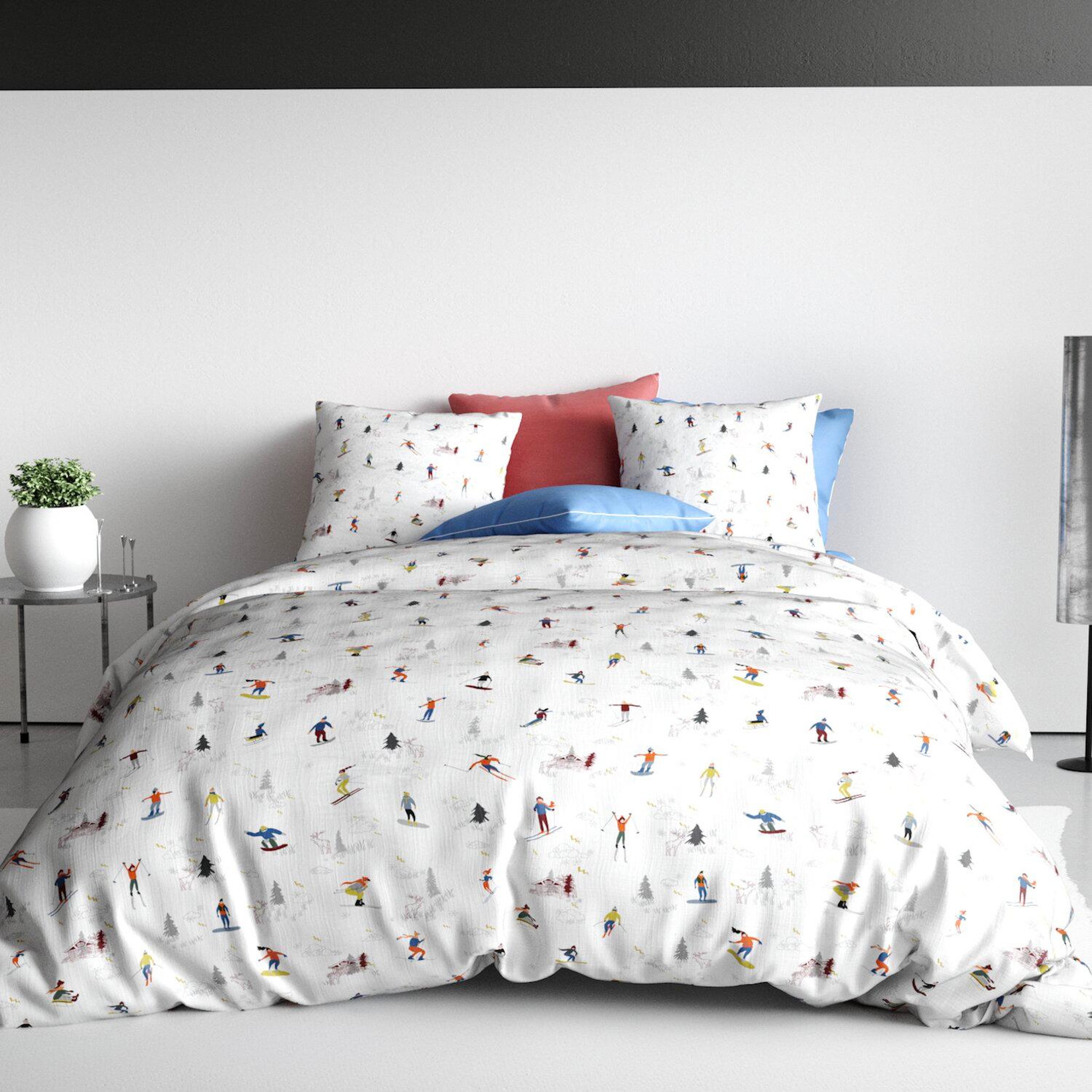 Voir la diapositive 1 : Les Ateliers du Linge Parure housse de couette 260x240 coton 57 fils skieur beige