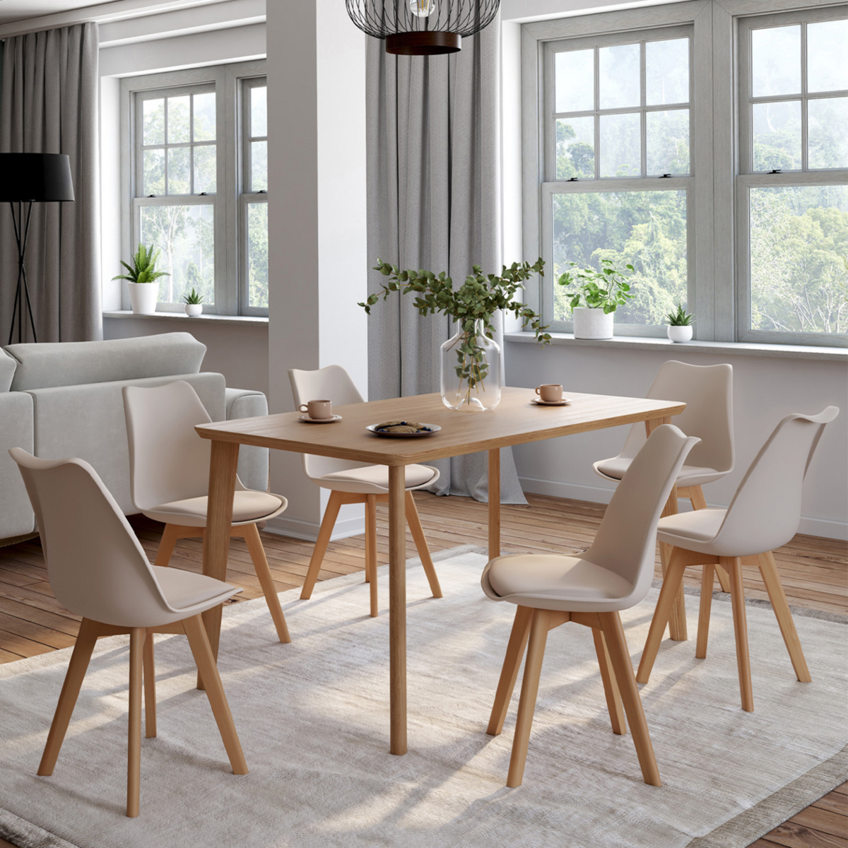 ID MARKET Lot de 6 chaises scandinaves SARA beige pour salle à manger