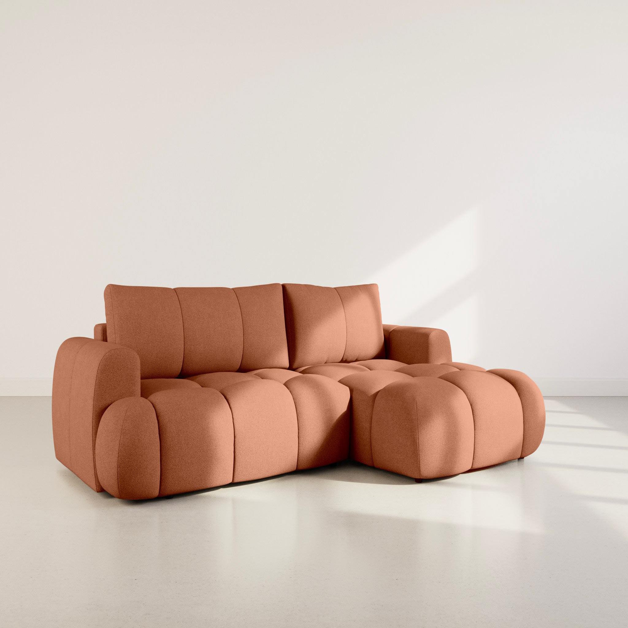 Voir la diapositive 3 : BEST MOBILIER Yulin - canapé d'angle droit 4 places convertible avec coffre en tissu bouclette