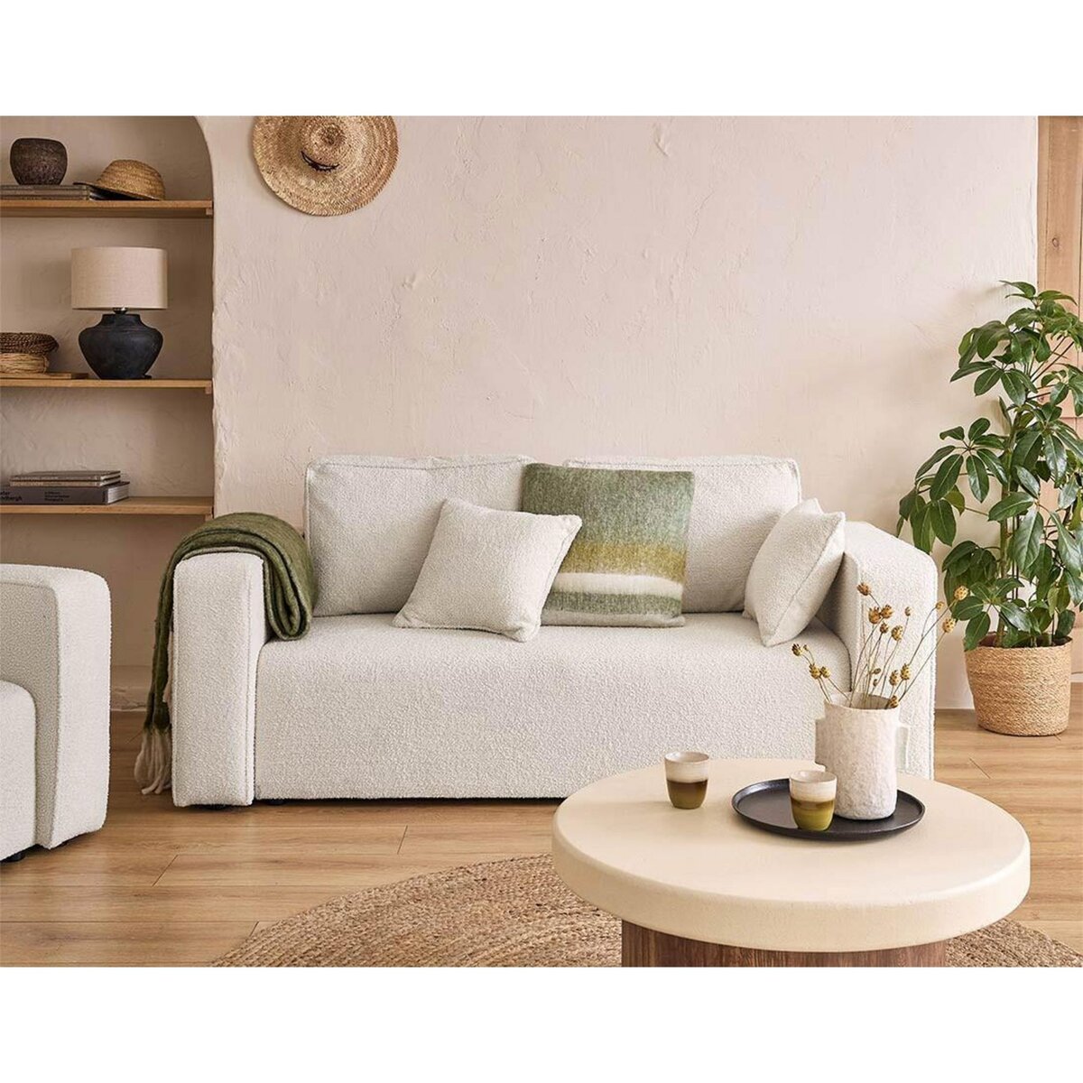 BEST MOBILIER Topaze - canapé droit 2 places - en tissu bouclette