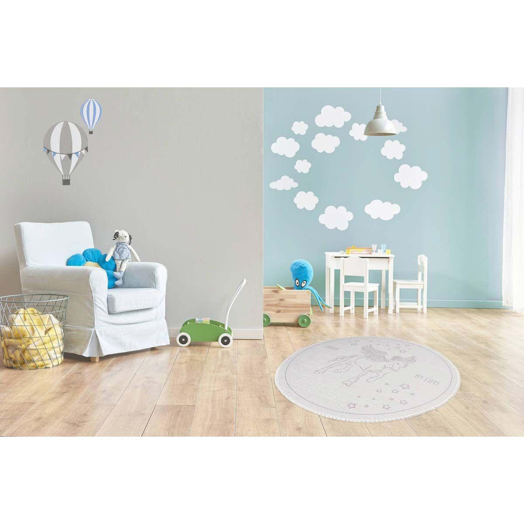 Voir la diapositive 6 : Paris Prix Tapis rond enfant imprimé  bambini iii  160cm gris