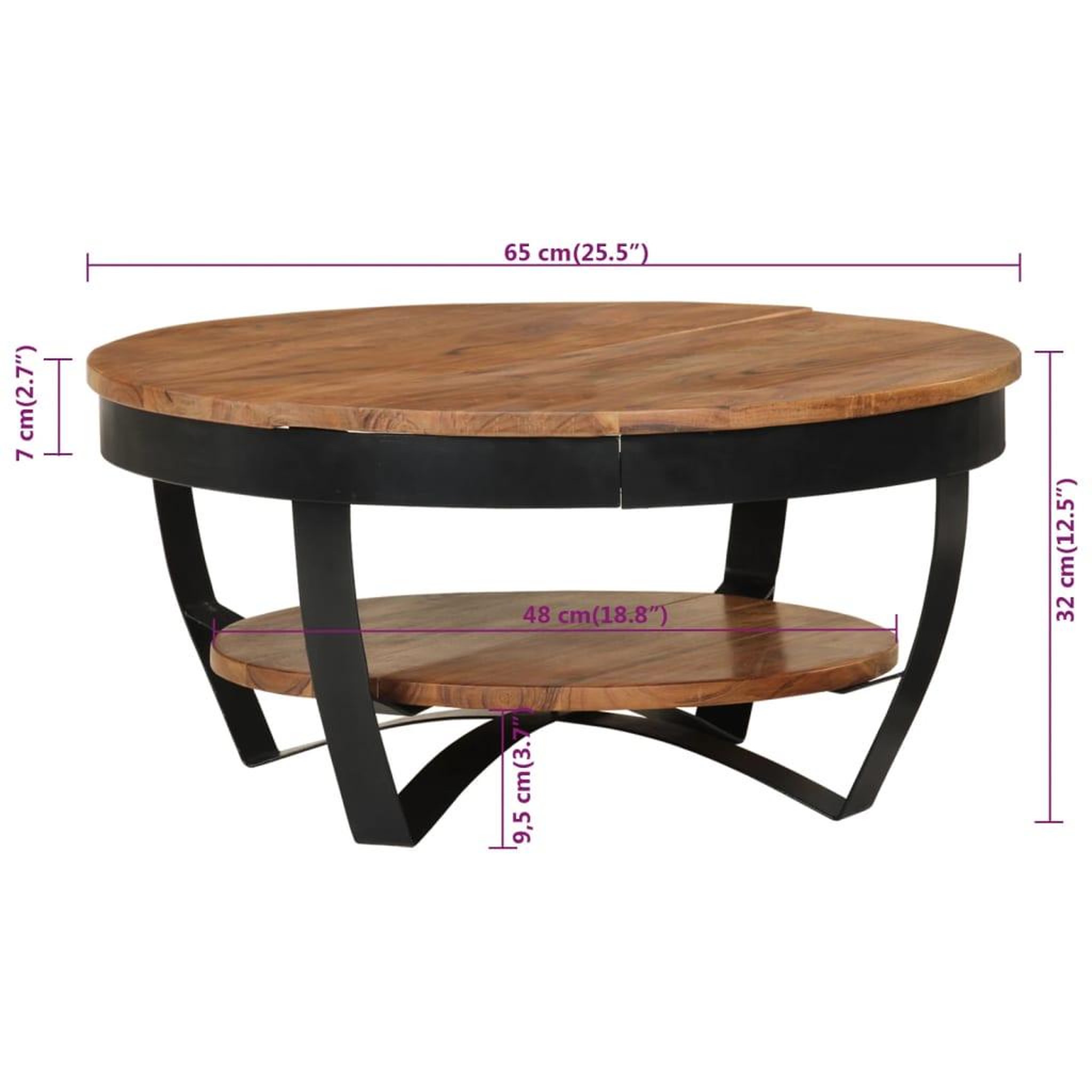 Voir la diapositive 6 : VIDAXL Table basse 65x65x32 cm Bois d'acacia solide