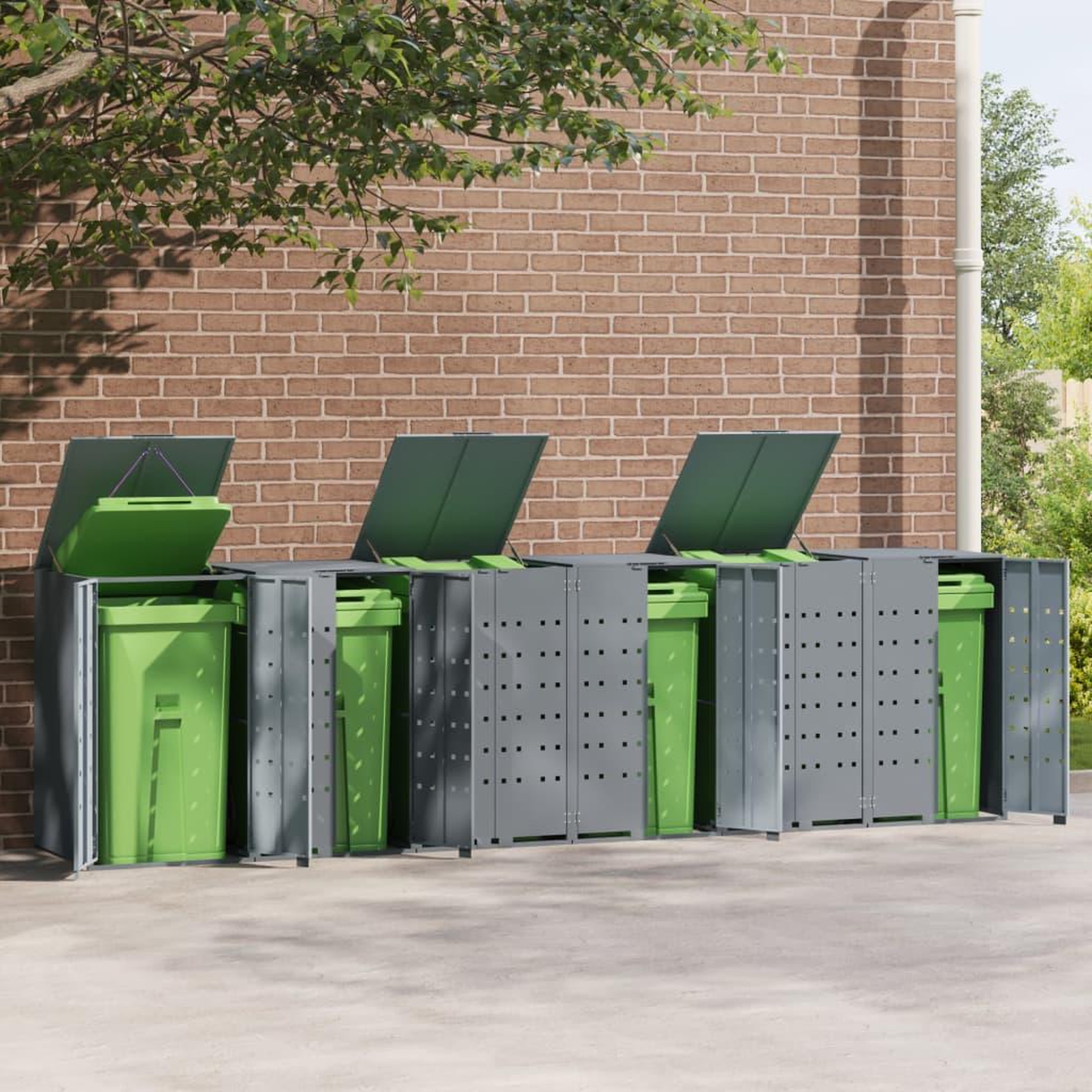 Voir la diapositive 3 : VIDAXL Rangement a roulettes pour poubelles pour 6 bacs gris acier