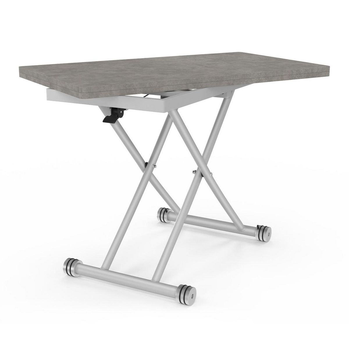 ID MARKET Table basse extensible relevable en table à manger rectangulaire URBANA plateau effet béton pied gris
