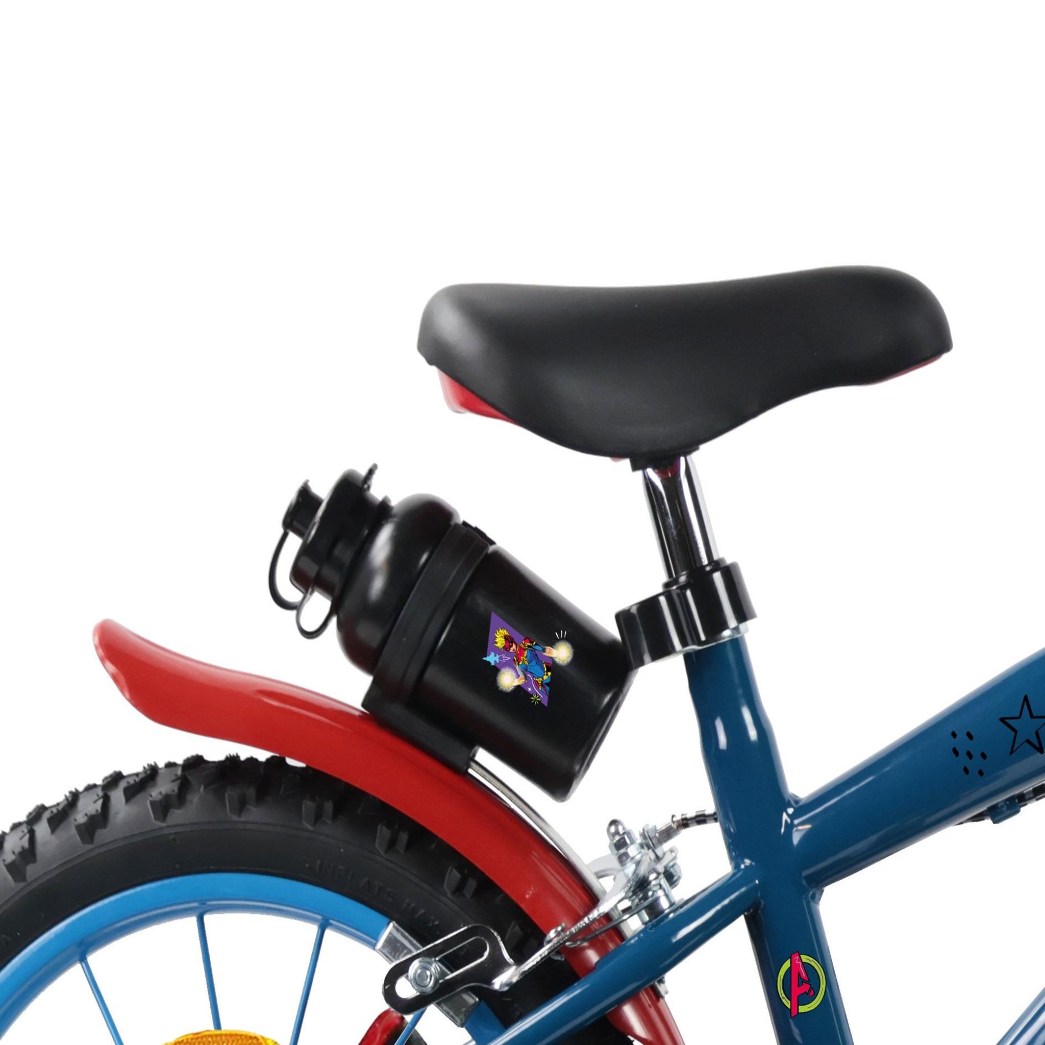 Voir la diapositive 4 : Avengers Vélo enfant 14'' avengers (90 à 105cm) avec 2 freins, plaque avant décorative , bidon arrière, stabilisateurs & pneus gonflables.