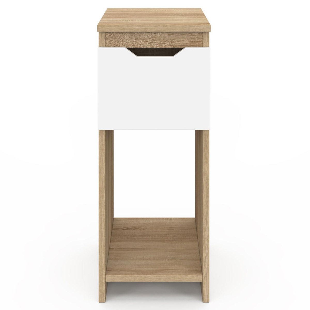 ID MARKET Lot de 2 tables de chevet ANOUK 1 tiroir avec niche bois façon hêtre et blanc