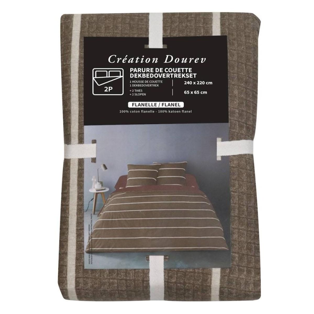 Dourev Housse de couette 240x220 + 2 taies flanelle 100% coton
