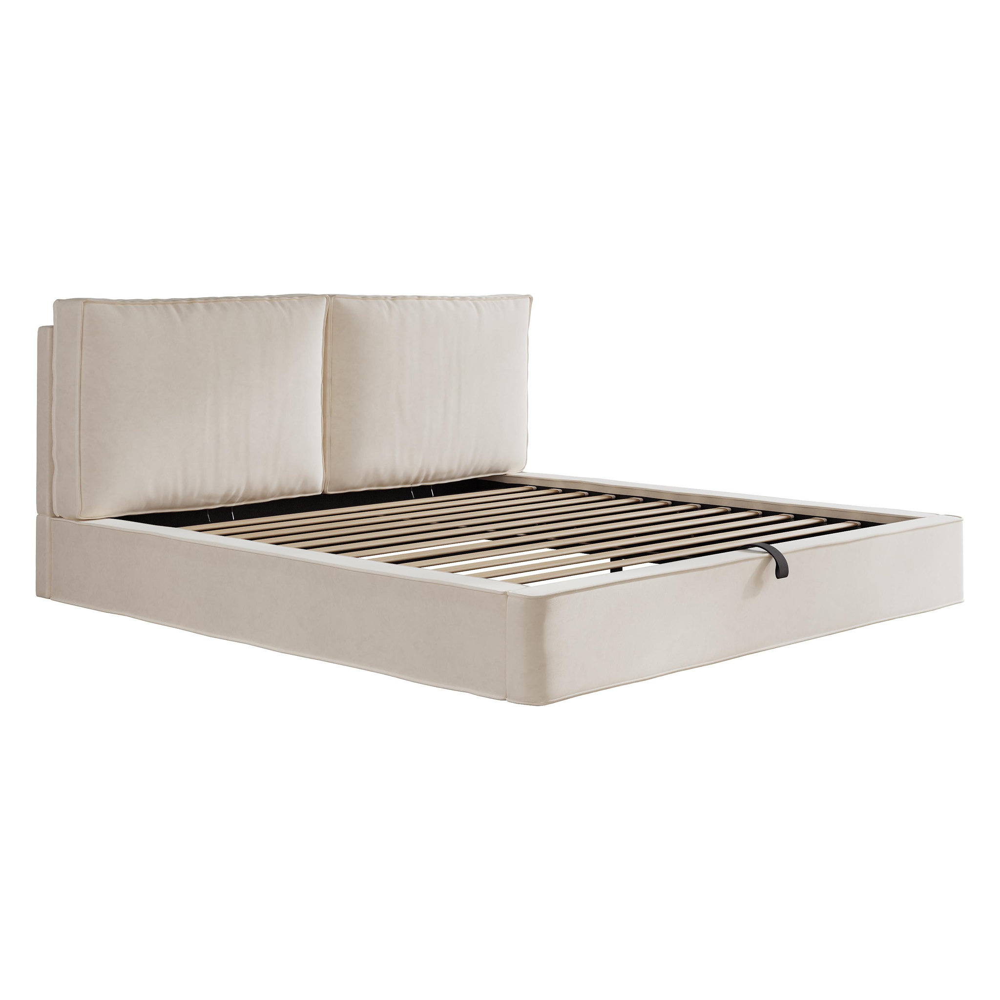 Voir la diapositive 6 : MERAX Lit coffre 180x200 cm avec rangement hydraulique, tête de lit rembourrée velours beige