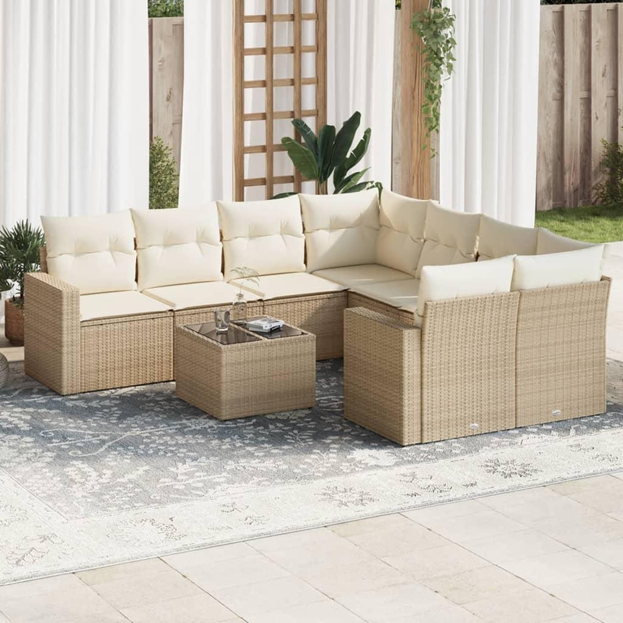 VIDAXL Salon de jardin avec coussins 9 pcs beige resine tressee