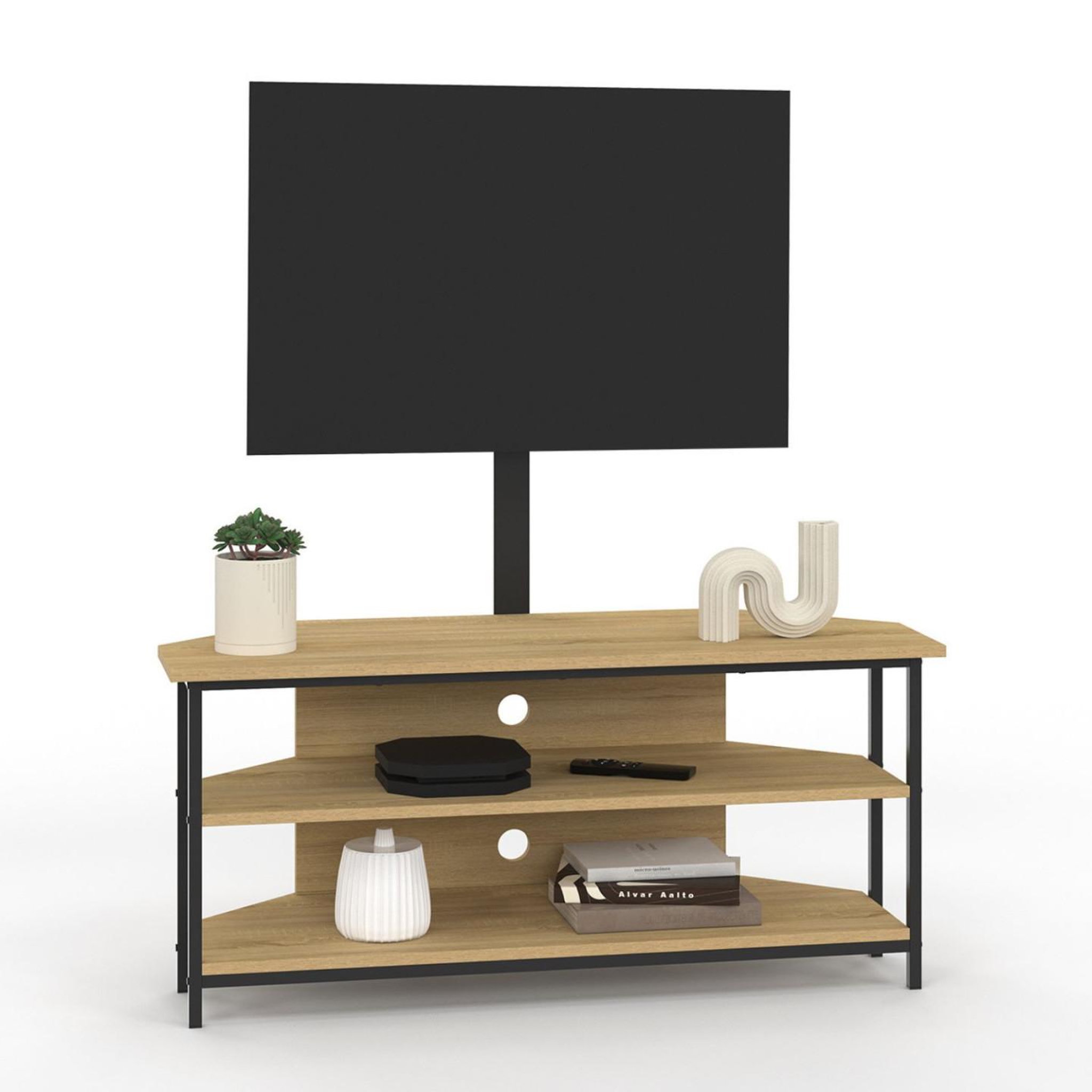 ID MARKET Meuble tv 100 cm d'angle detroit avec étagères et support tv réglable de 32 à 70 pouces design industriel
