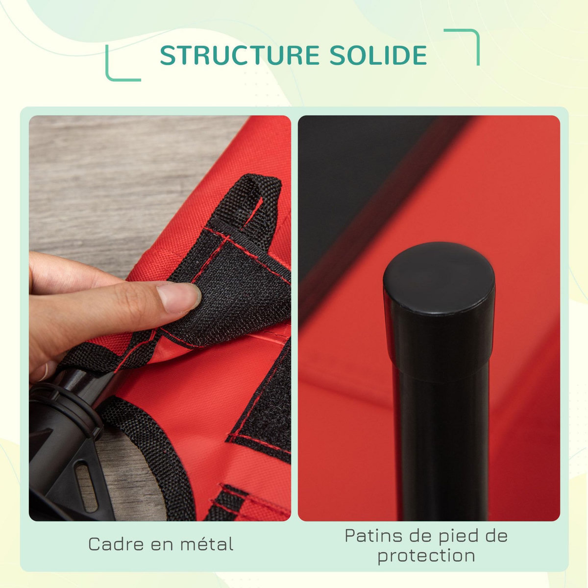 PAWHUT Lit surélevé pour chien chat dim. 76L x 61l x 18H cm avec sac métal époxy tissu oxford textilène micro-perforé rouge noir