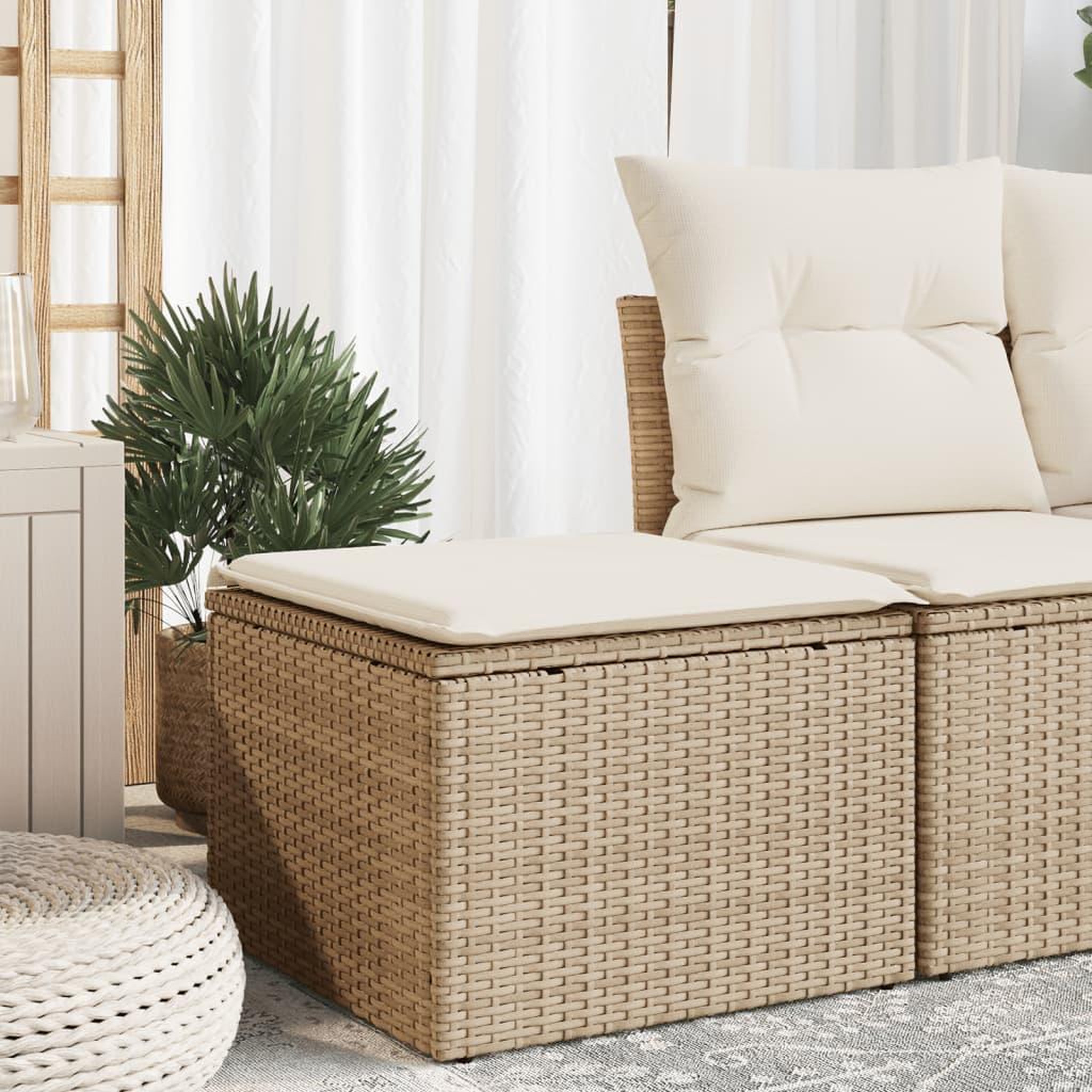 VIDAXL Tabouret de jardin avec coussin beige 55x55x37cm resine tressee