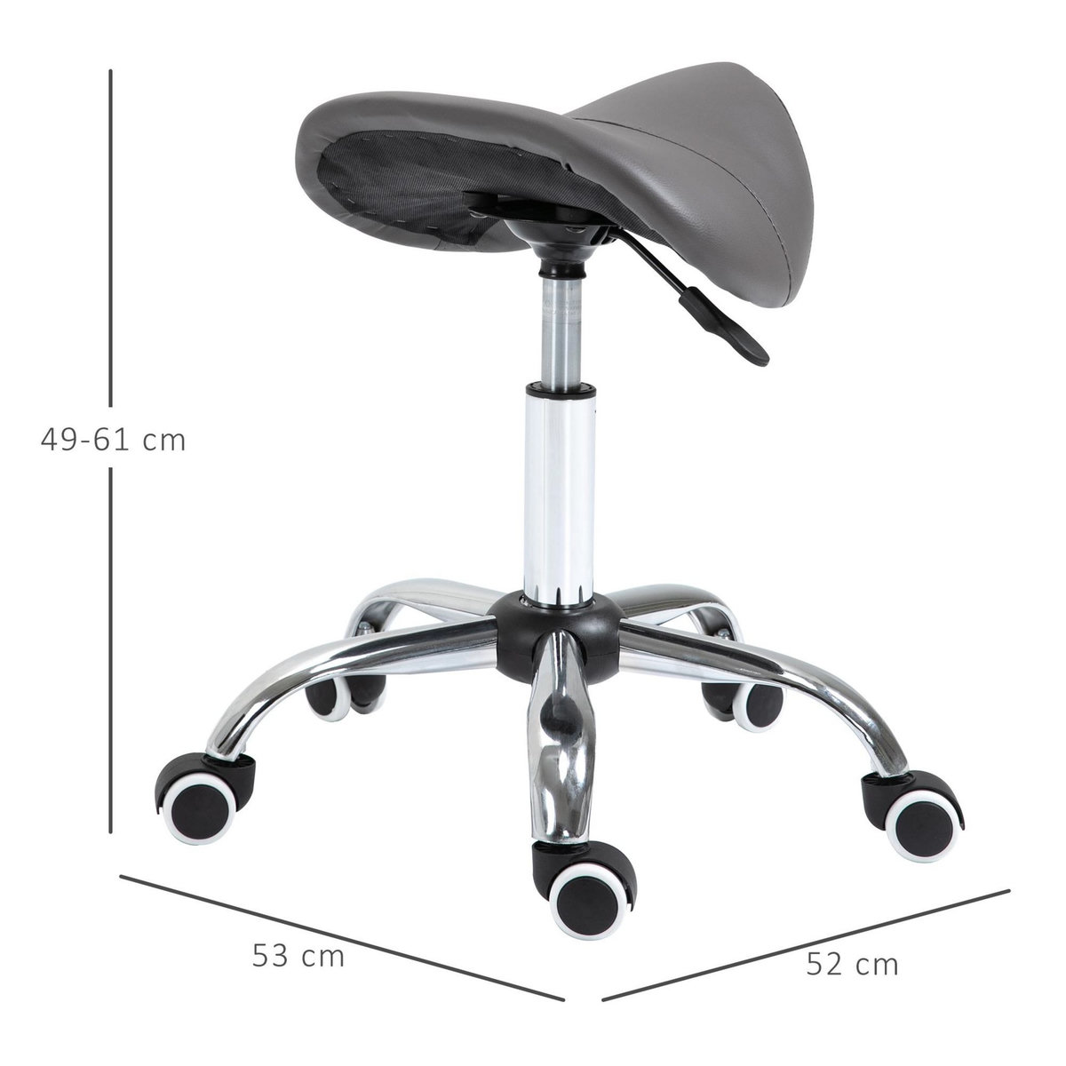 HOMCOM HOMCOM Tabouret de massage tabouret selle ergonomique pivotant 360° hauteur réglable revêtement synthétique gris chromé