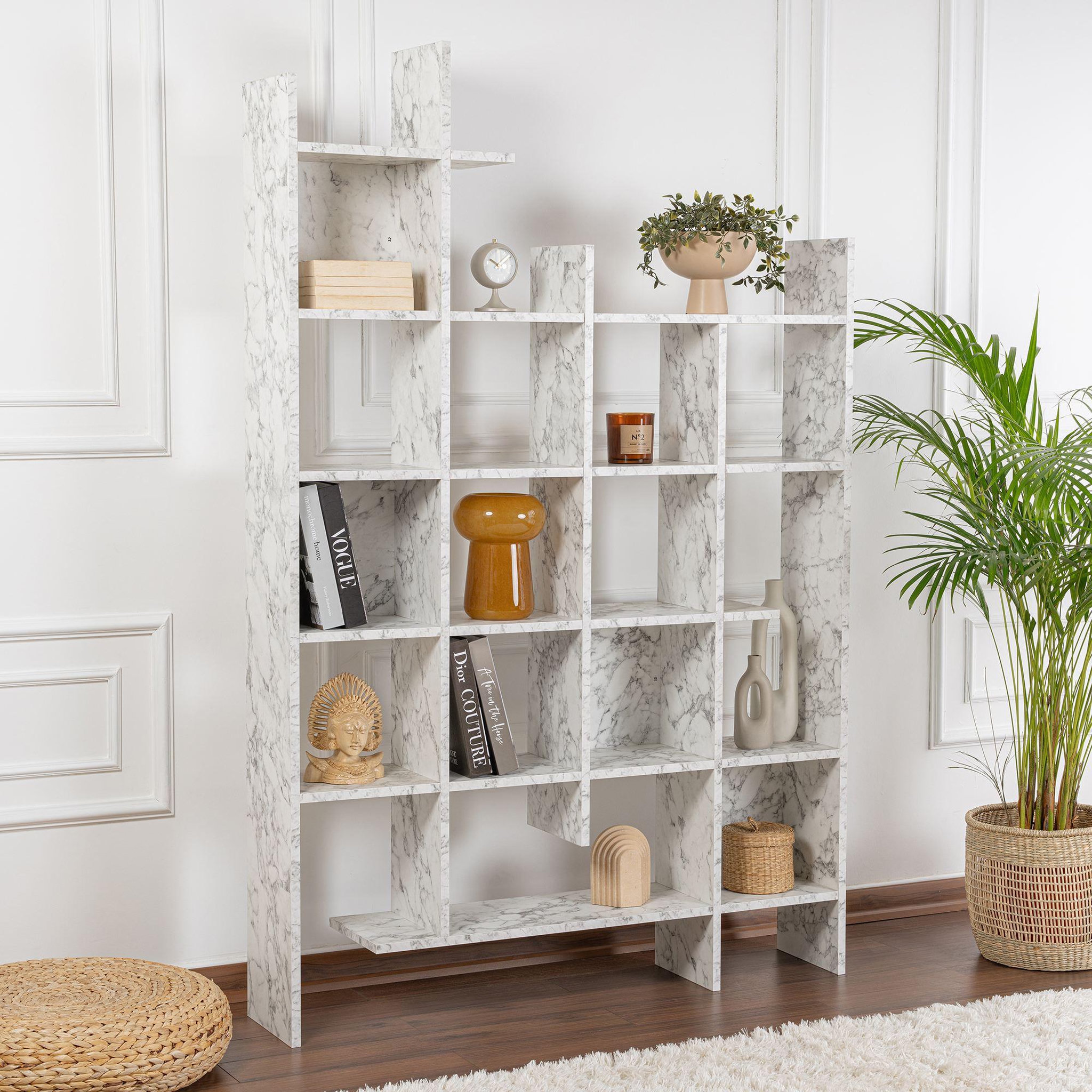 Voir la diapositive 2 : Habitat et Jardin Bibliothèque en bois  manco  - 122 x 25 x 188 cm - blanc marbré