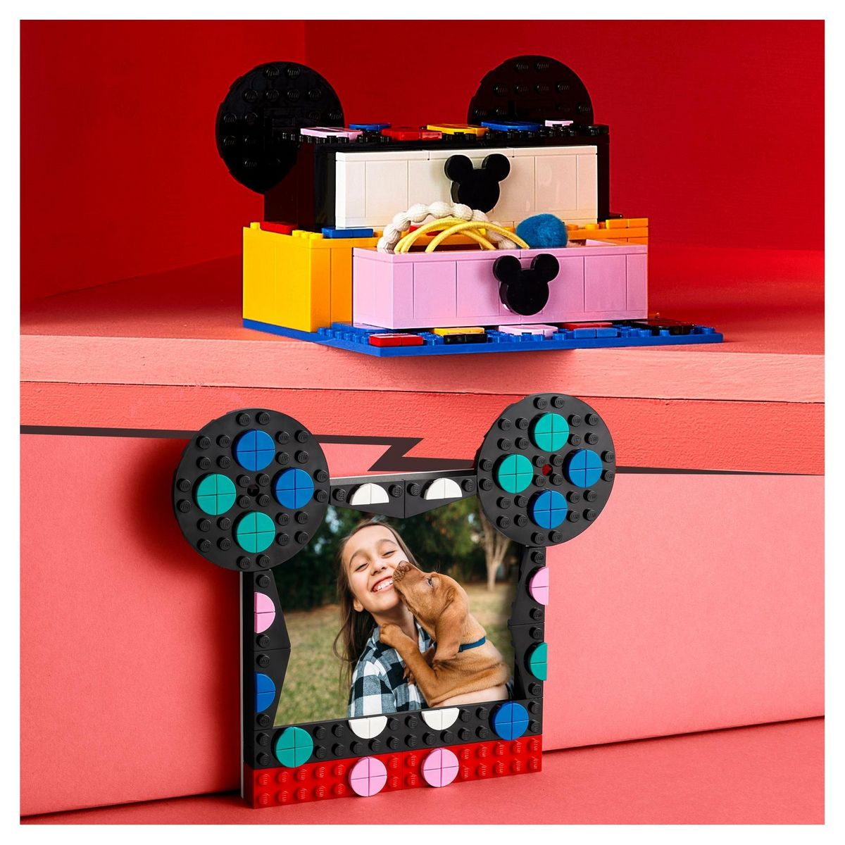 LEGO Dots 41964 Boîte créative La rentrée de Mickey et Minnie, 6 en 1, Rangement, Cadre Photo, Porte-clés, Bloc-notes, Fournitures Scolaires