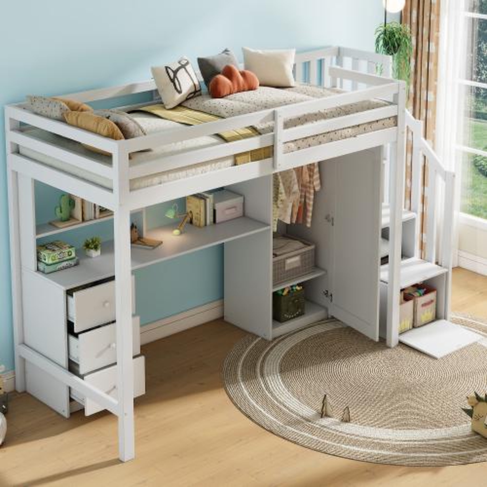 Voir la diapositive 5 : MERAX Lit combiné enfant 90x200 cm coloris blanc bois massif