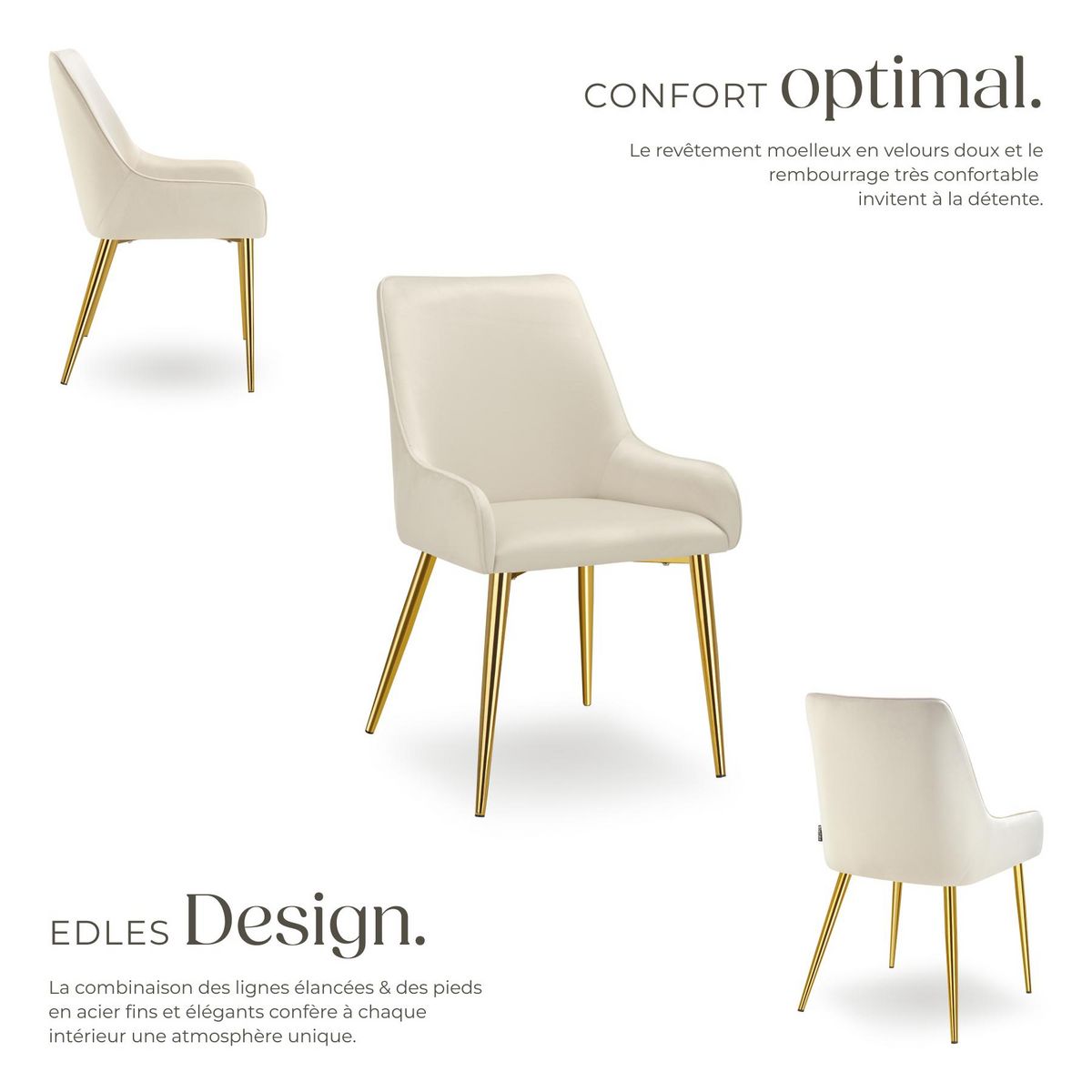 tectake Chaise rembourrée en velours rembourré beige Lot de 6