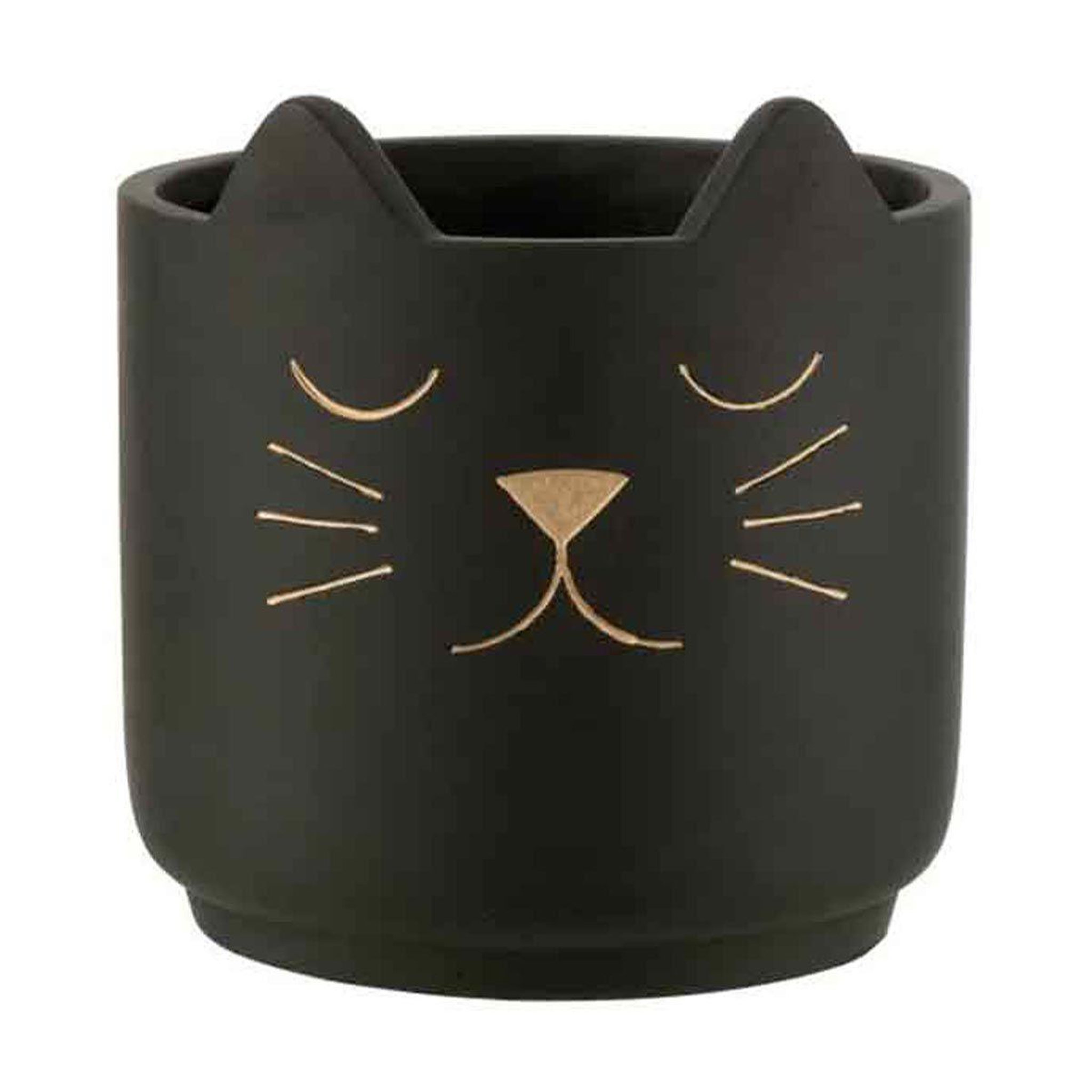 J-LINE Cache-Pot en Céramique  Chat  20cm Noir & Or