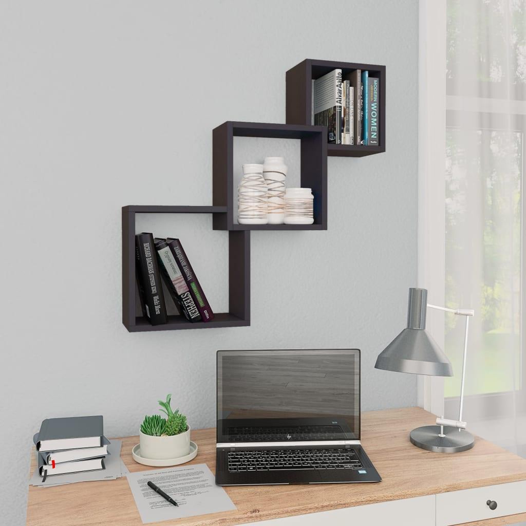 Voir la diapositive 1 : VIDAXL Etageres murales cubiques Gris 68x15x68 cm bois d'ingenierie