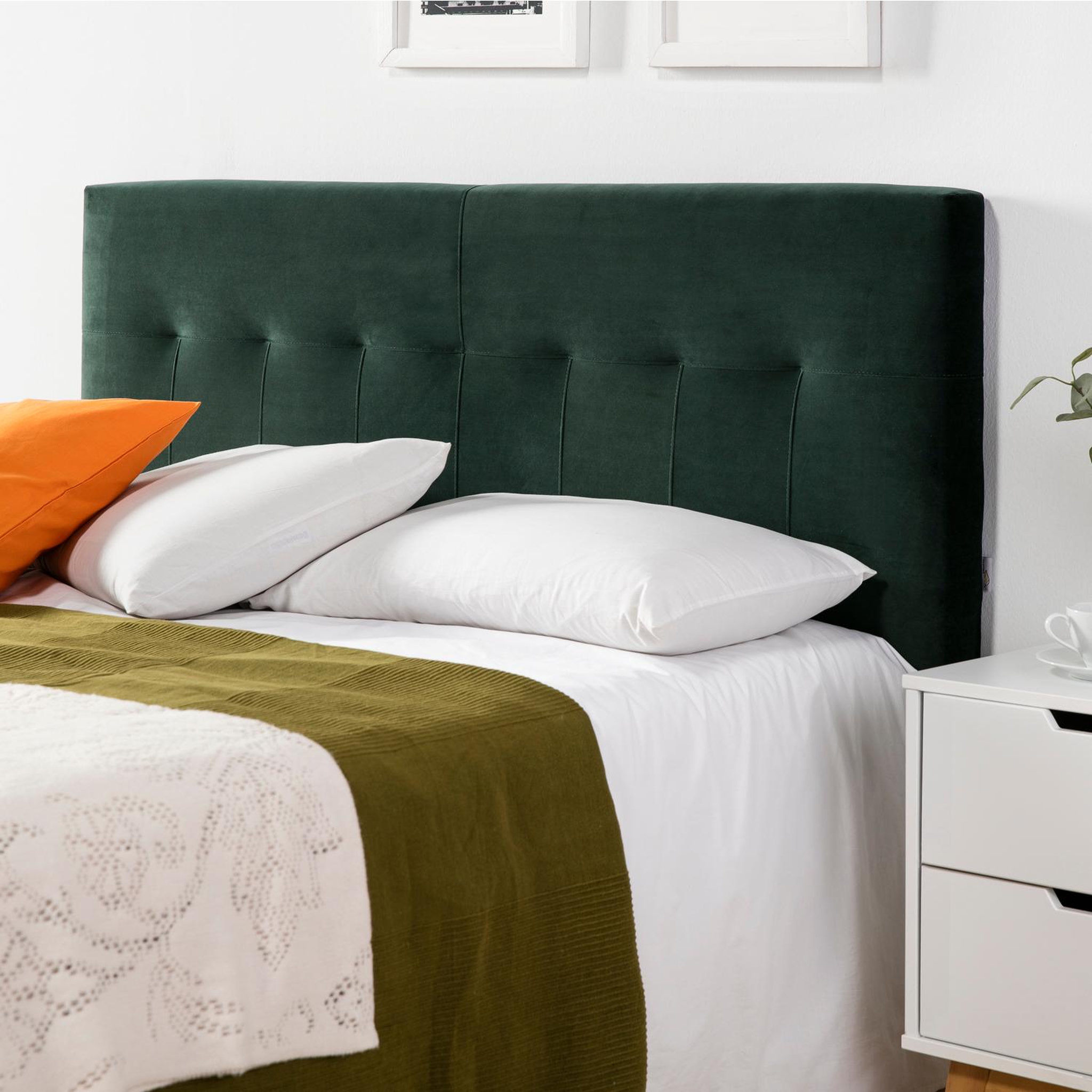 MARCKONFORT Tête de lit tapissée Napoles 140x100 cm Vert, Velours, Pieds en Bois